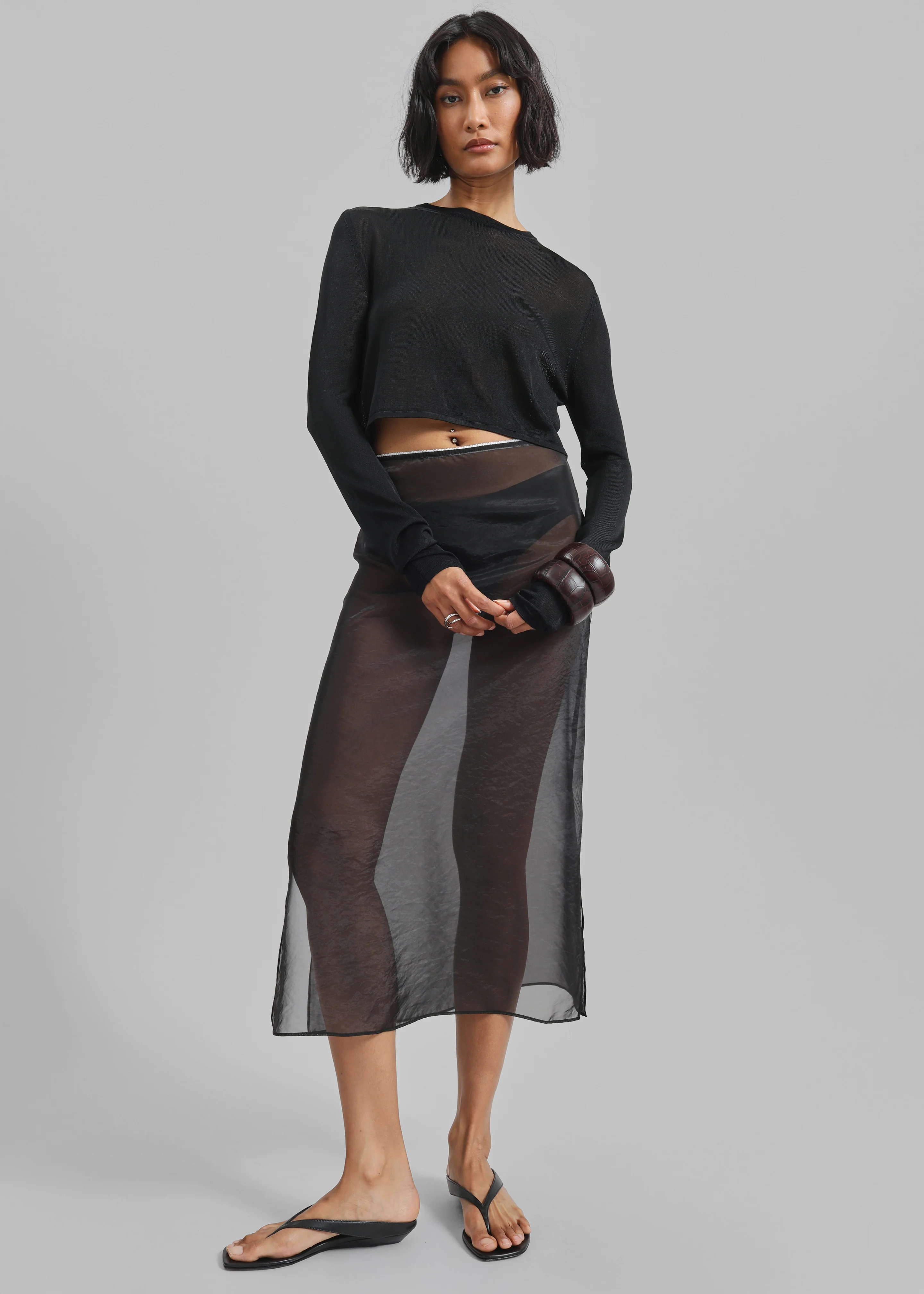 Kazel Cropped Thin Knit Top - Black - Image 7
