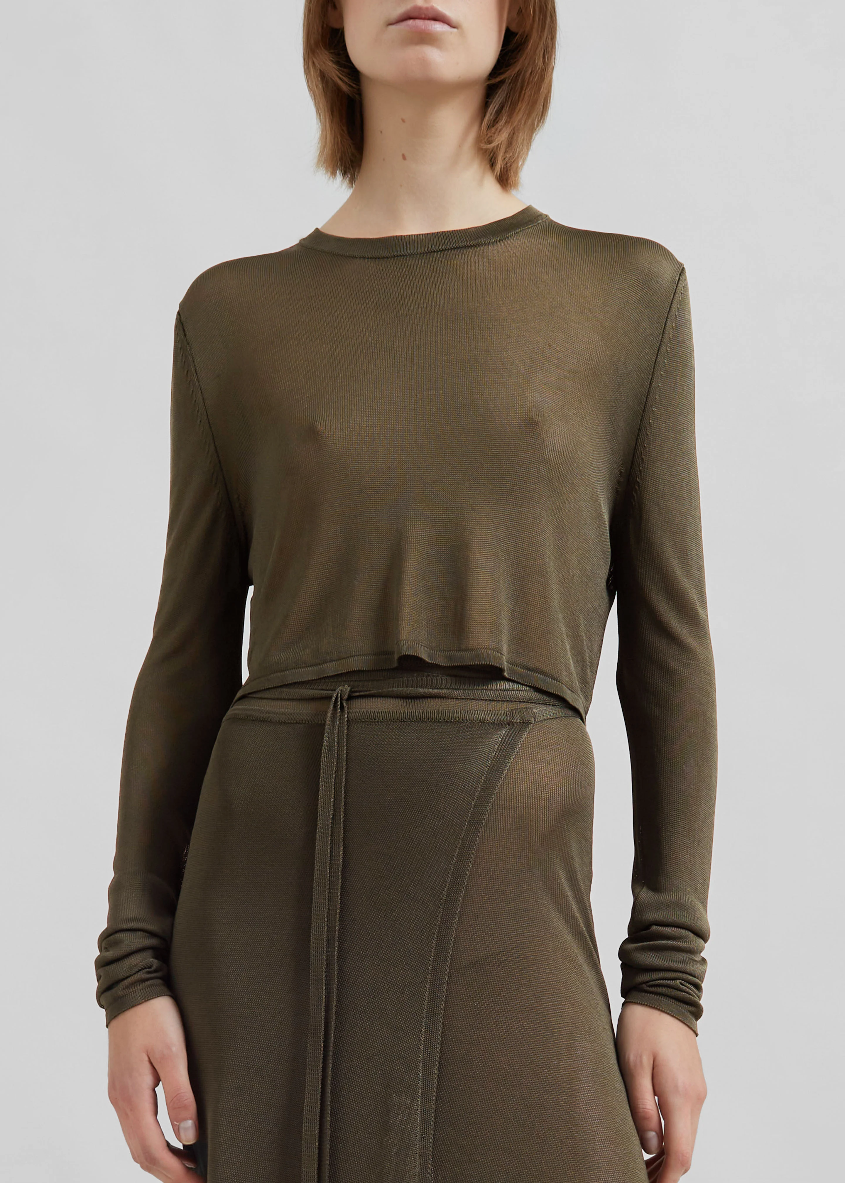 Kazel Cropped Thin Knit Top - Khaki - Image 4