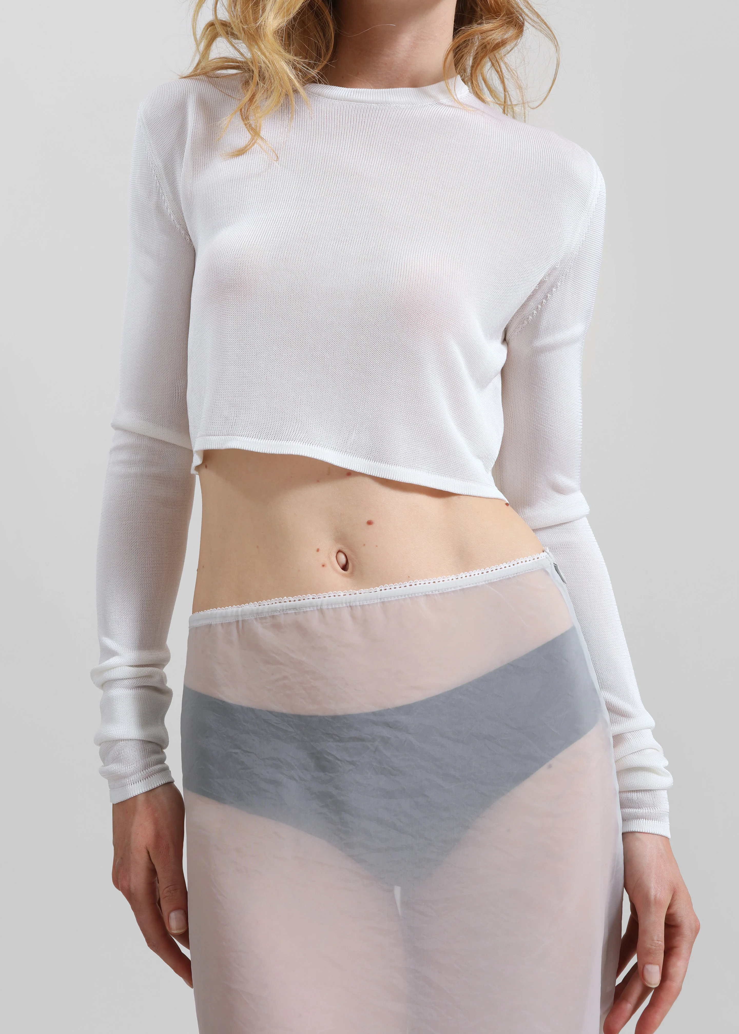 Kazel Cropped Thin Knit Top - White - Image 3