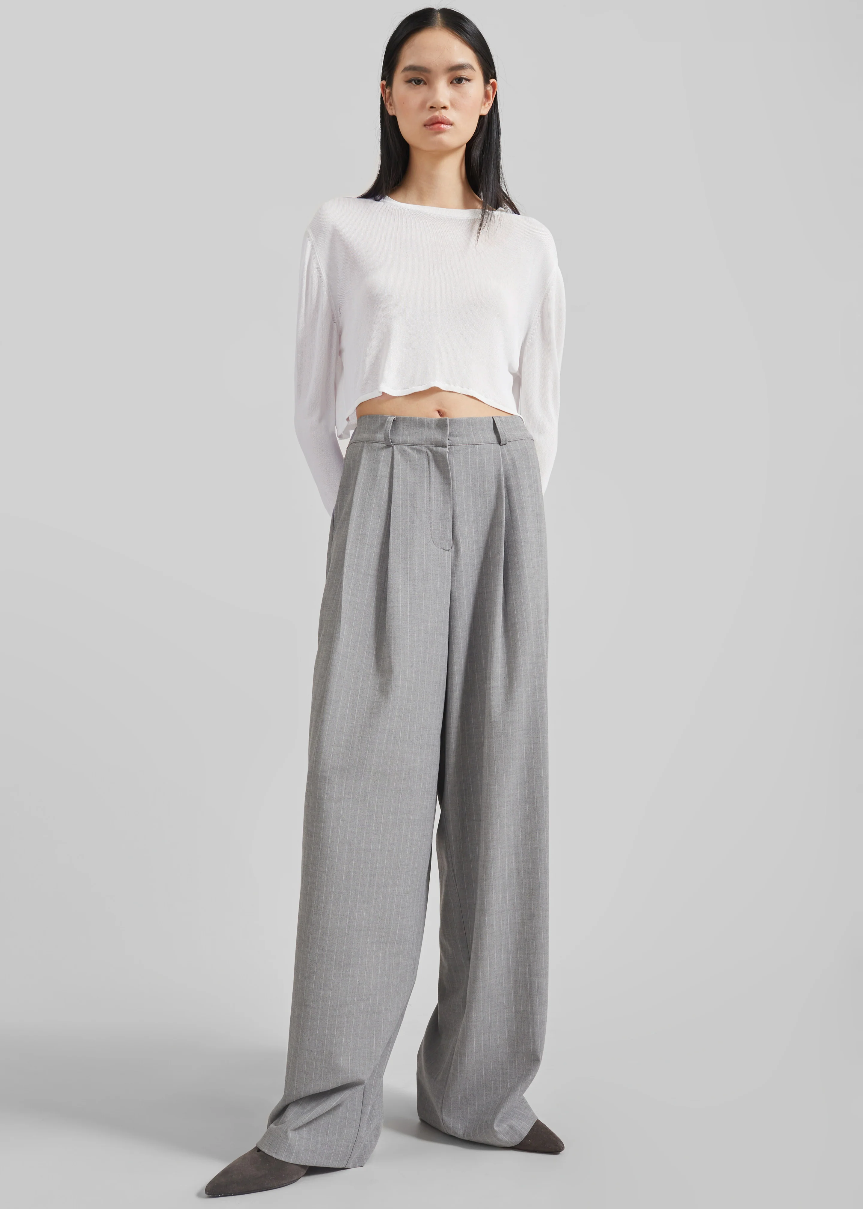 Kazel Cropped Thin Knit Top - White - Image 6