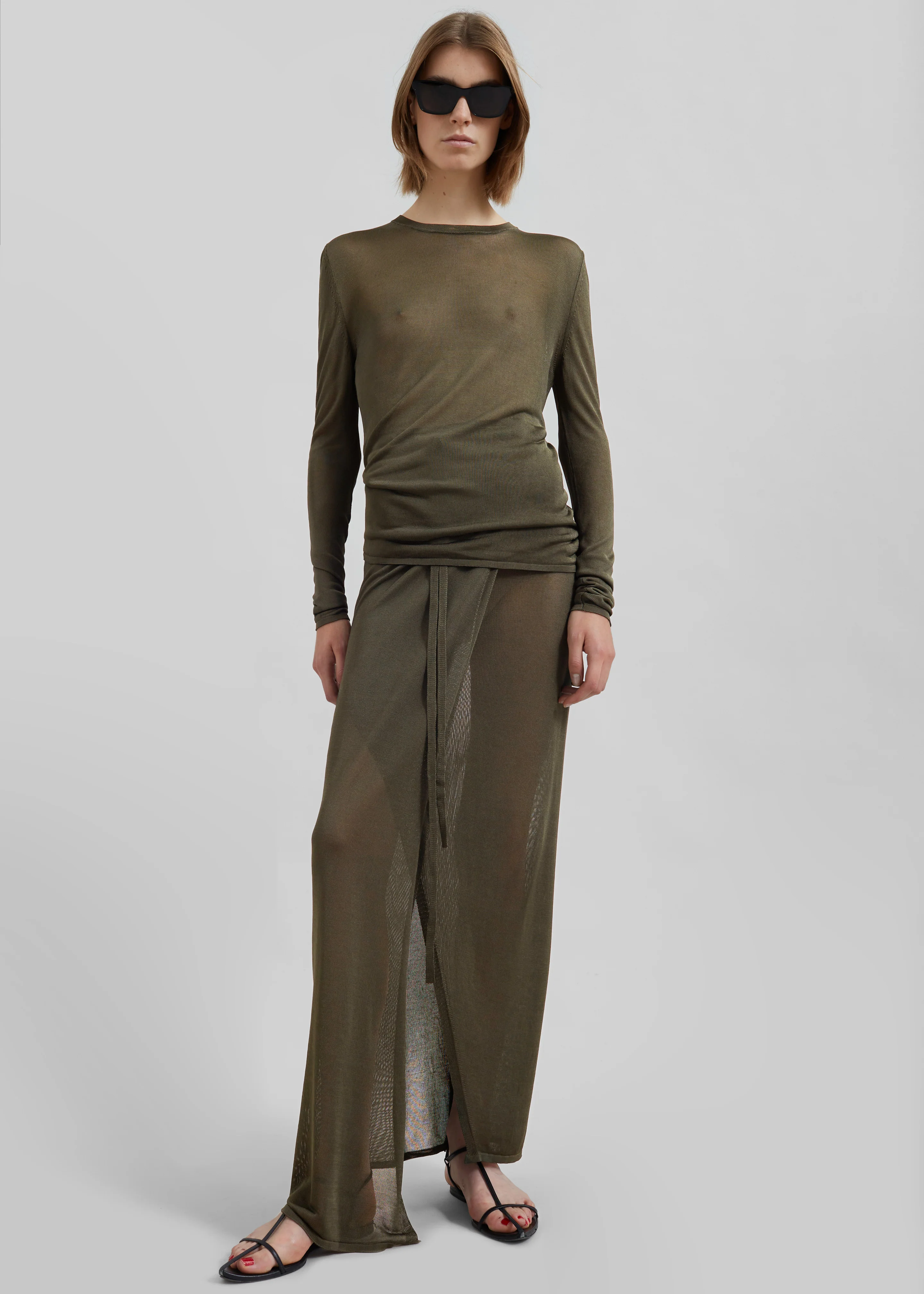 Kazel Thin Knit Top - Khaki - Image 3