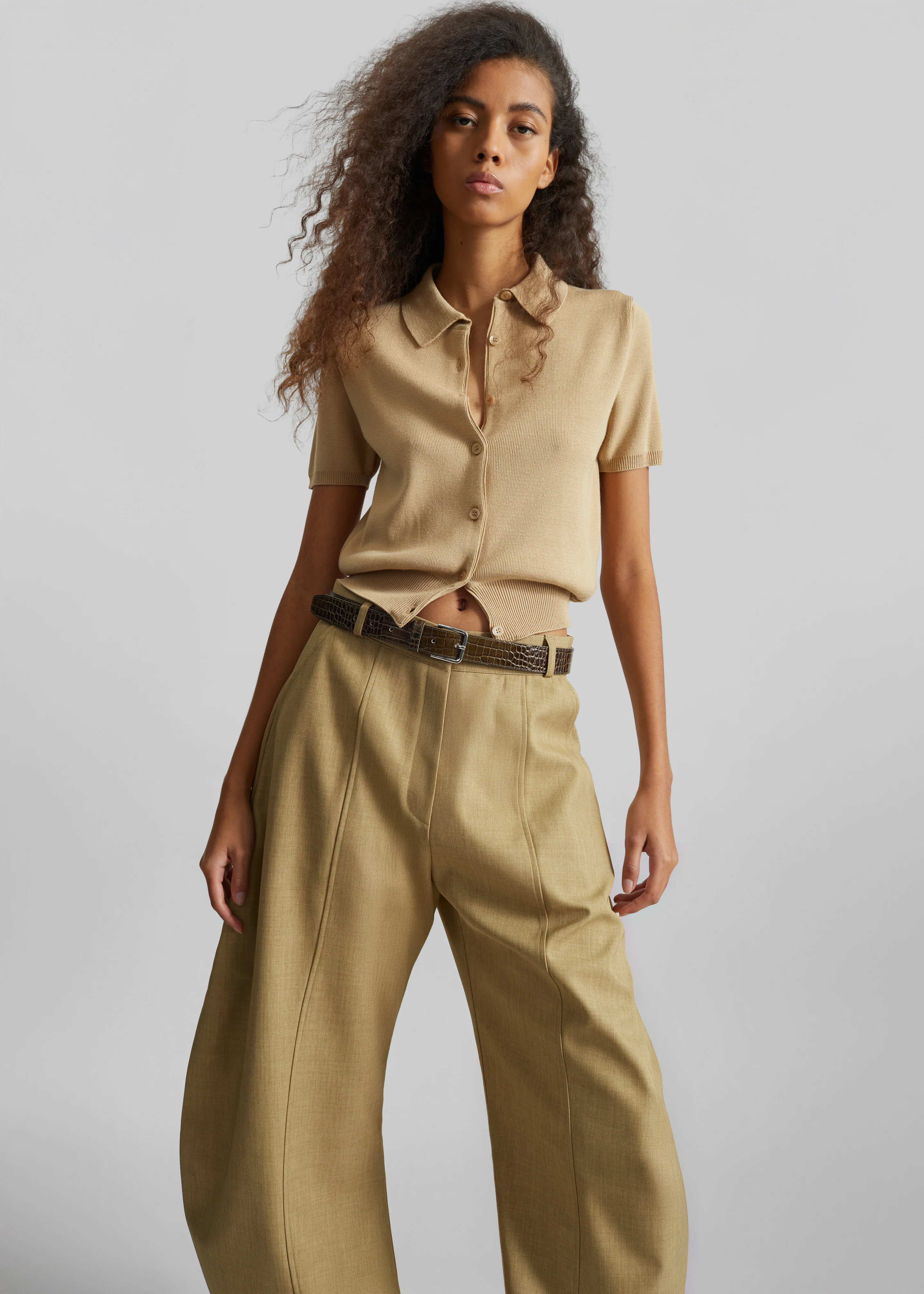 Keasden Barrel Leg Trousers - Camel - Image 5