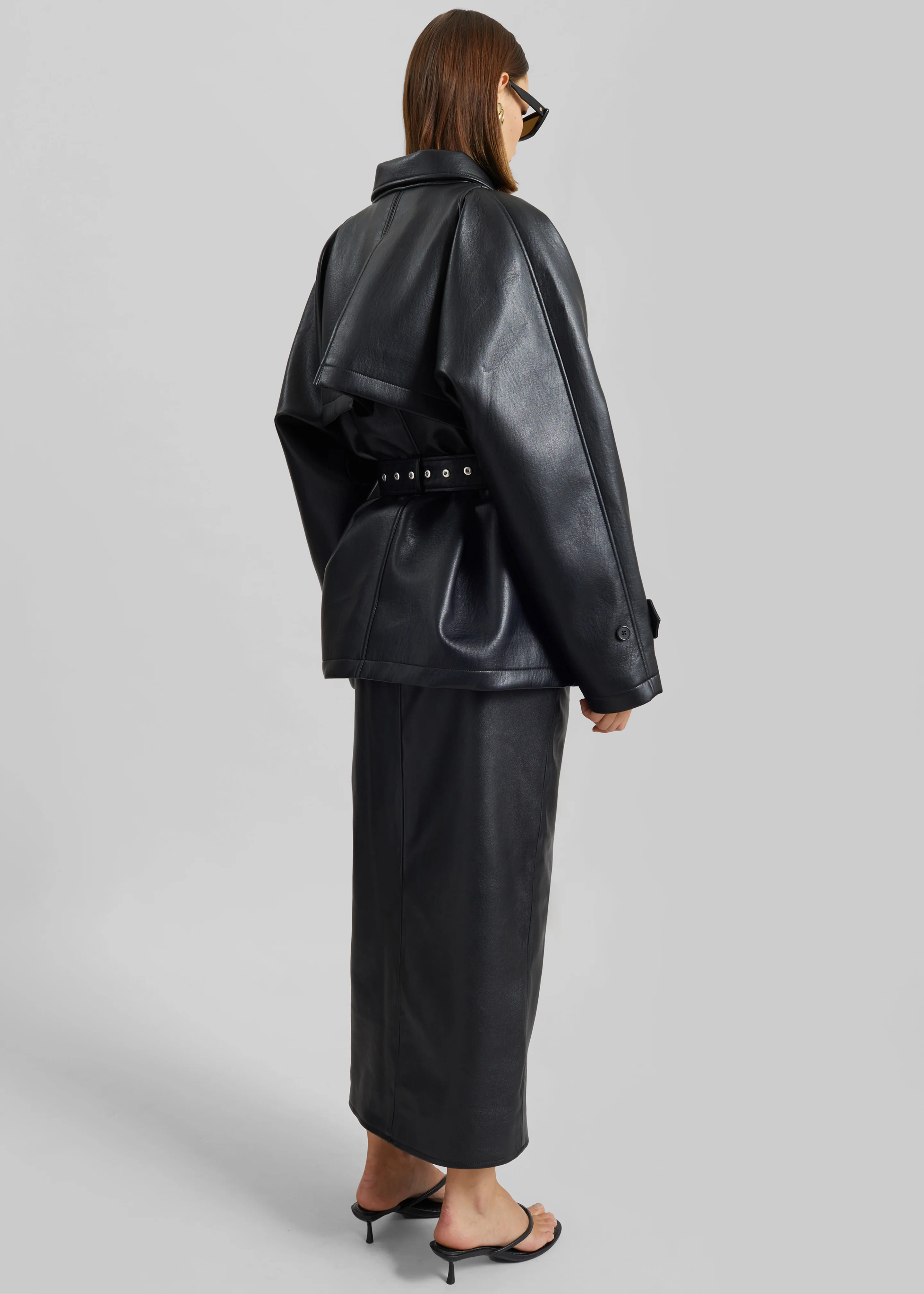 Kelia Faux Leather Padded Utility Jacket - Black - Image 12