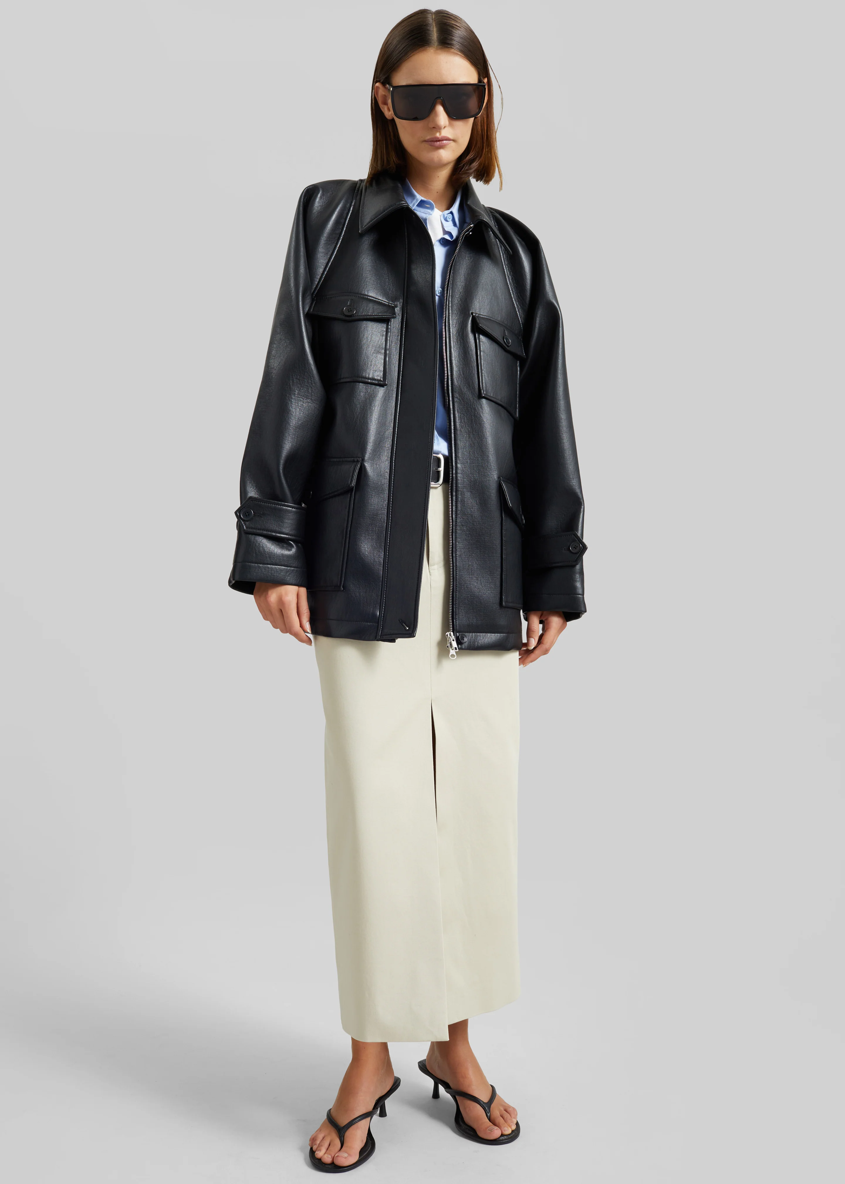 Kelia Faux Leather Padded Utility Jacket - Black - Image 3