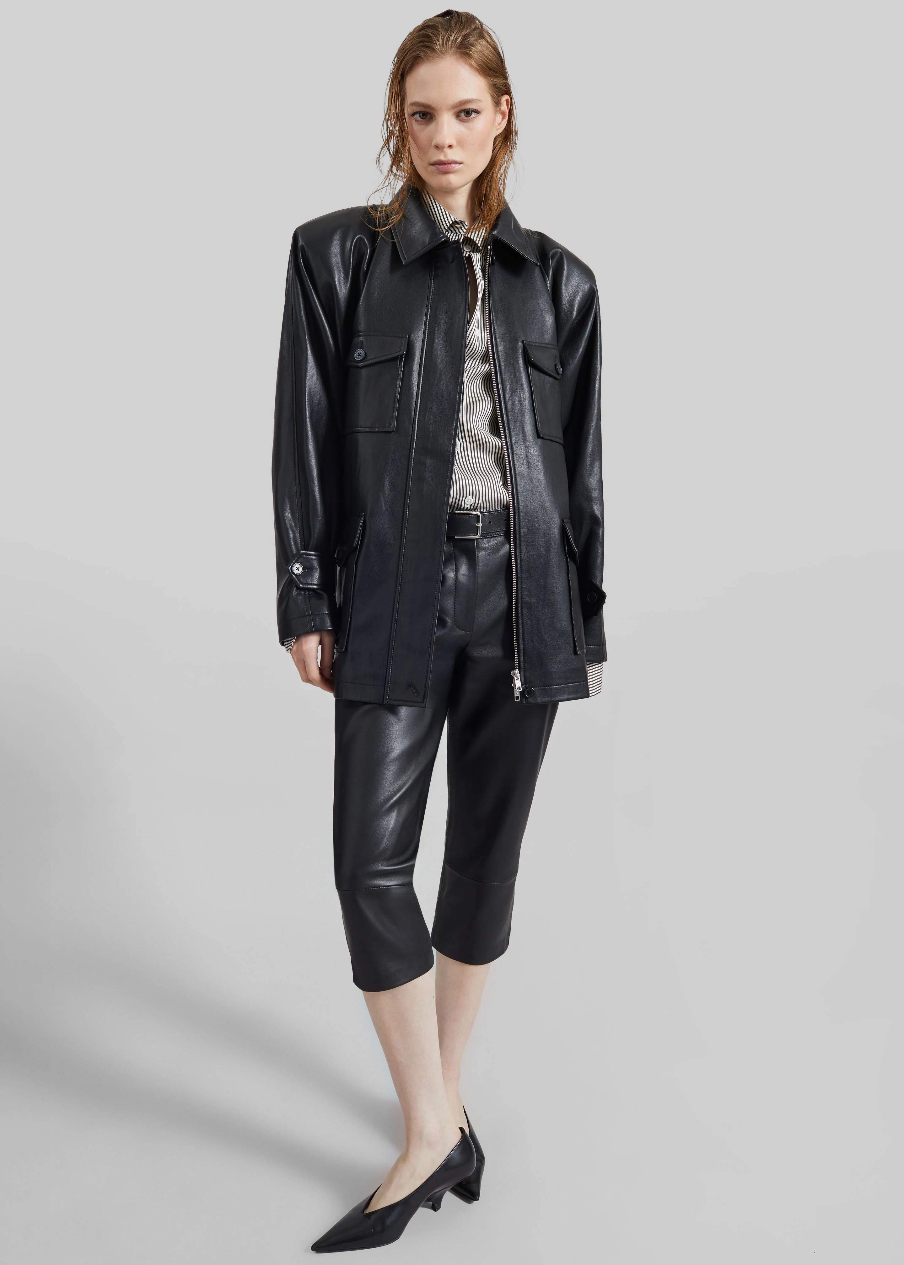 Kelia Faux Leather Padded Utility Jacket - Black - Image 7