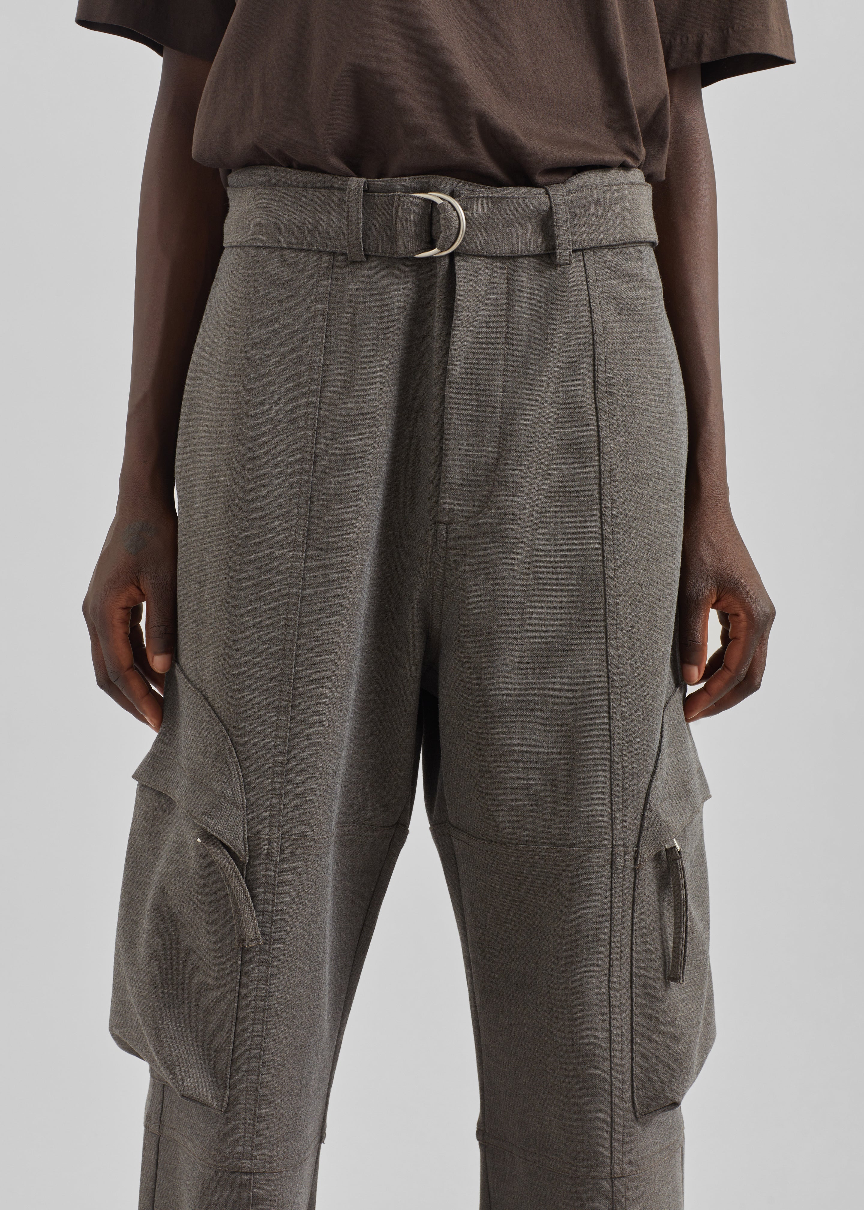 Kelly Double Weave Cargo Pants - Taupe Melange - Image 5