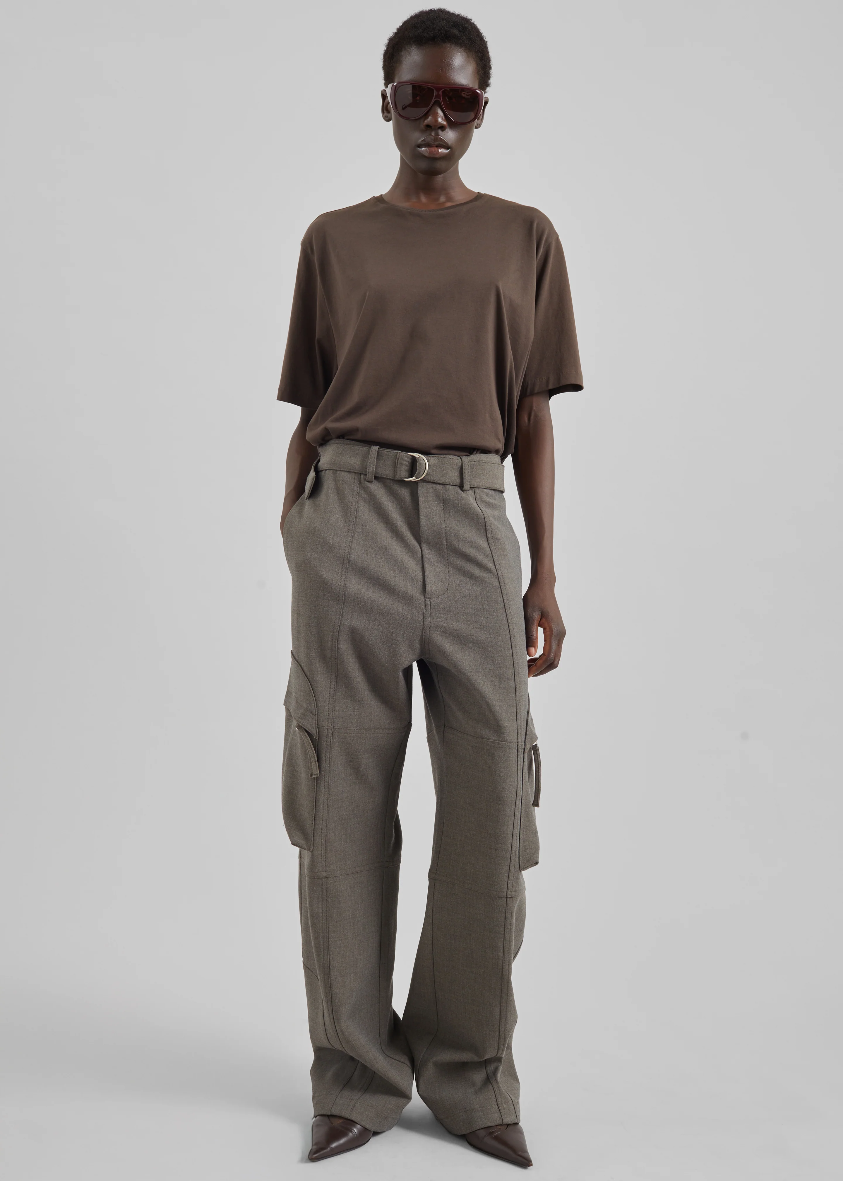 Kelly Double Weave Cargo Pants - Taupe Melange - Image 6