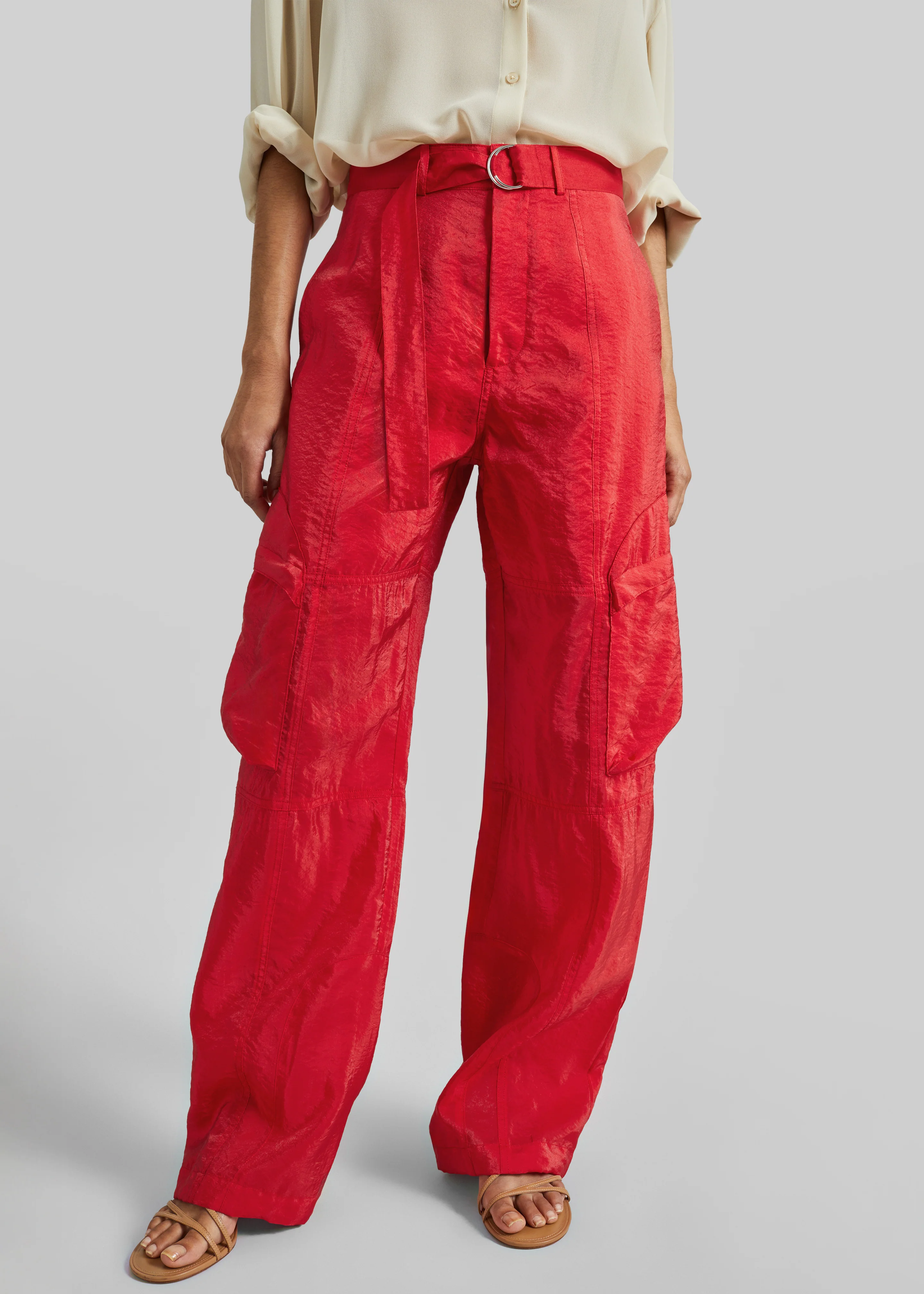 Kelly Sheer Cargo Pants - Red - Image 3