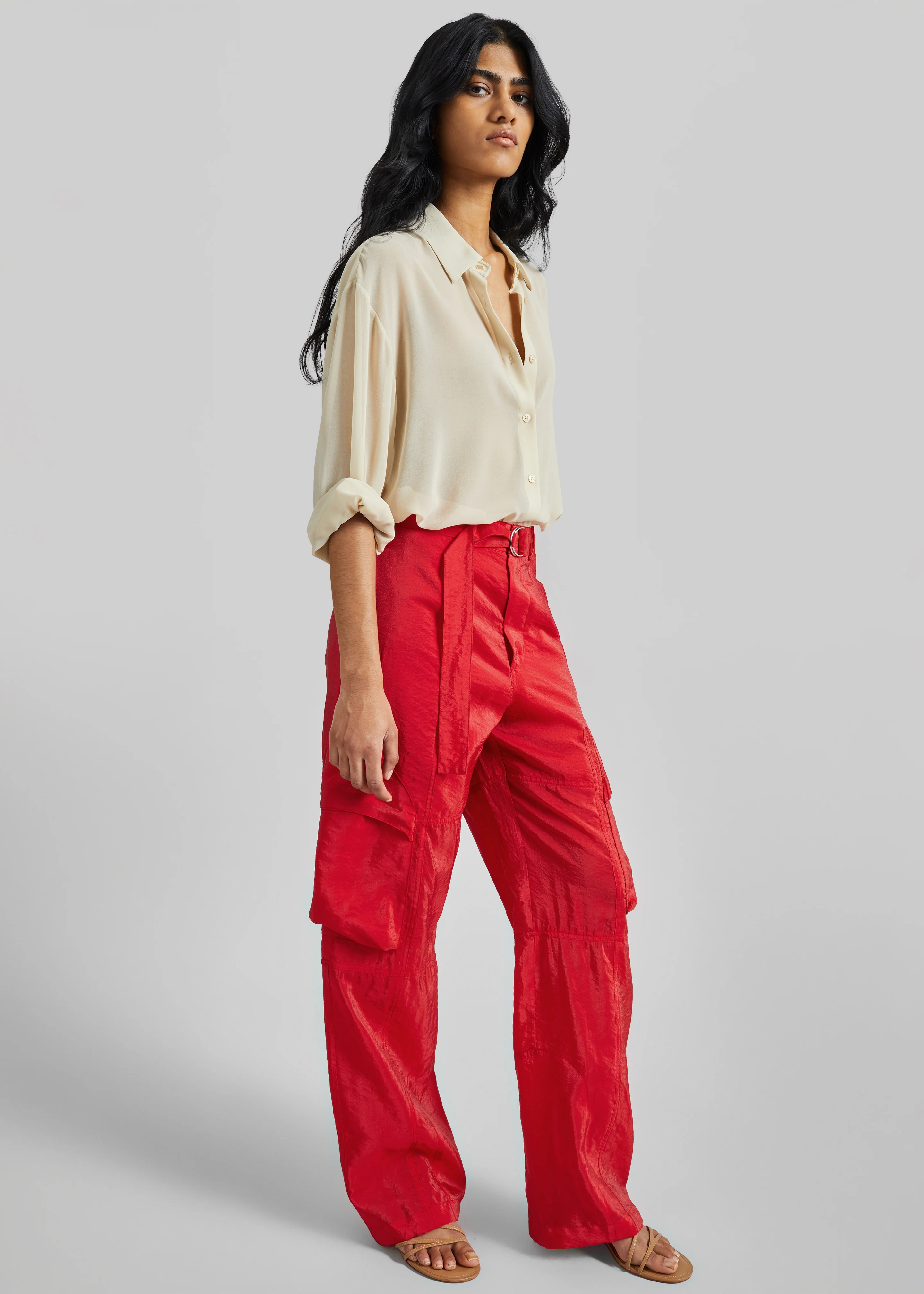 Kelly Sheer Cargo Pants - Red - Image 5