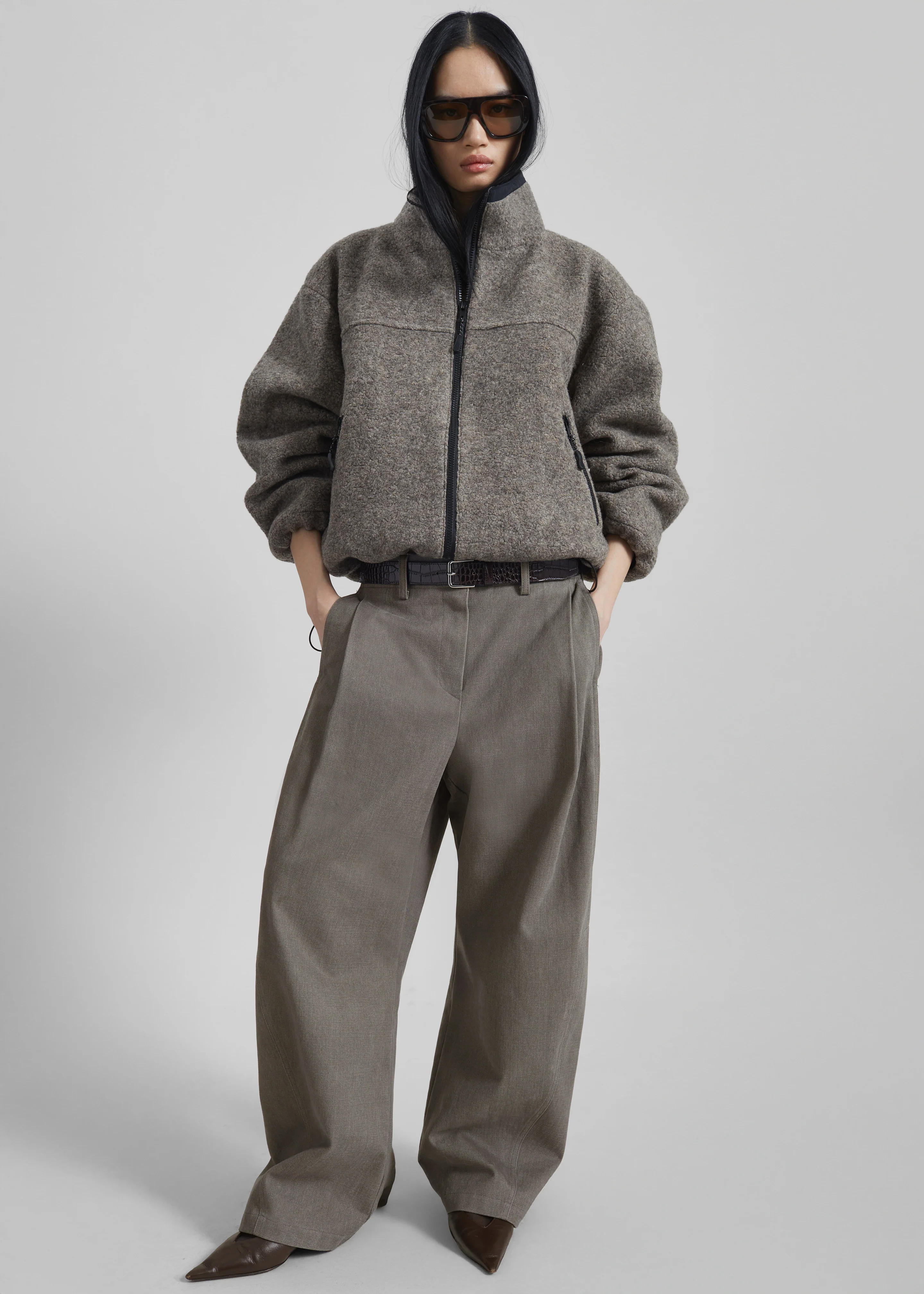 Kenei Fleece Zip Jacket - Greige Melange - Image 3