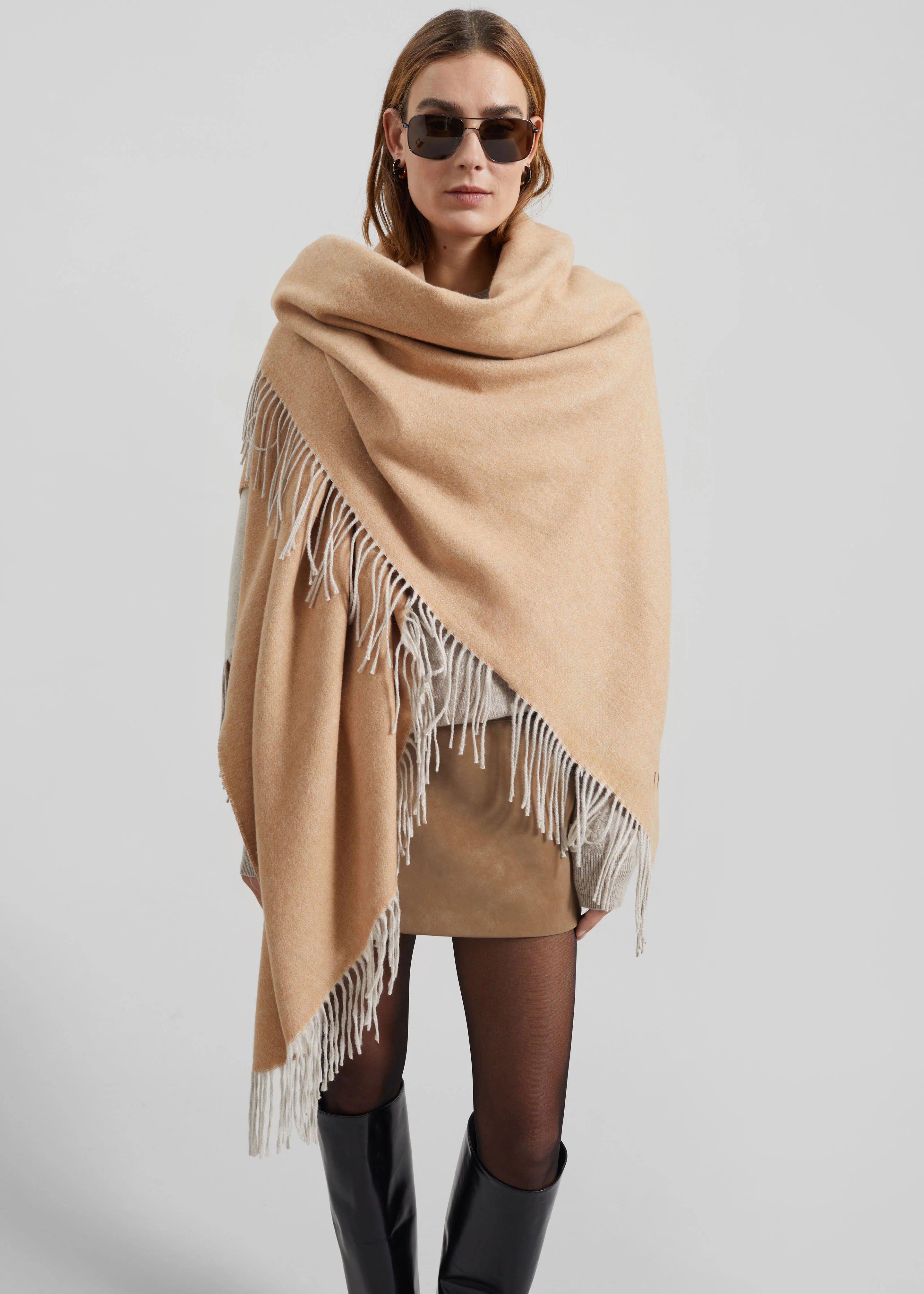 Kera Reversible Throw Blanket - Camel/Cream - Image 4