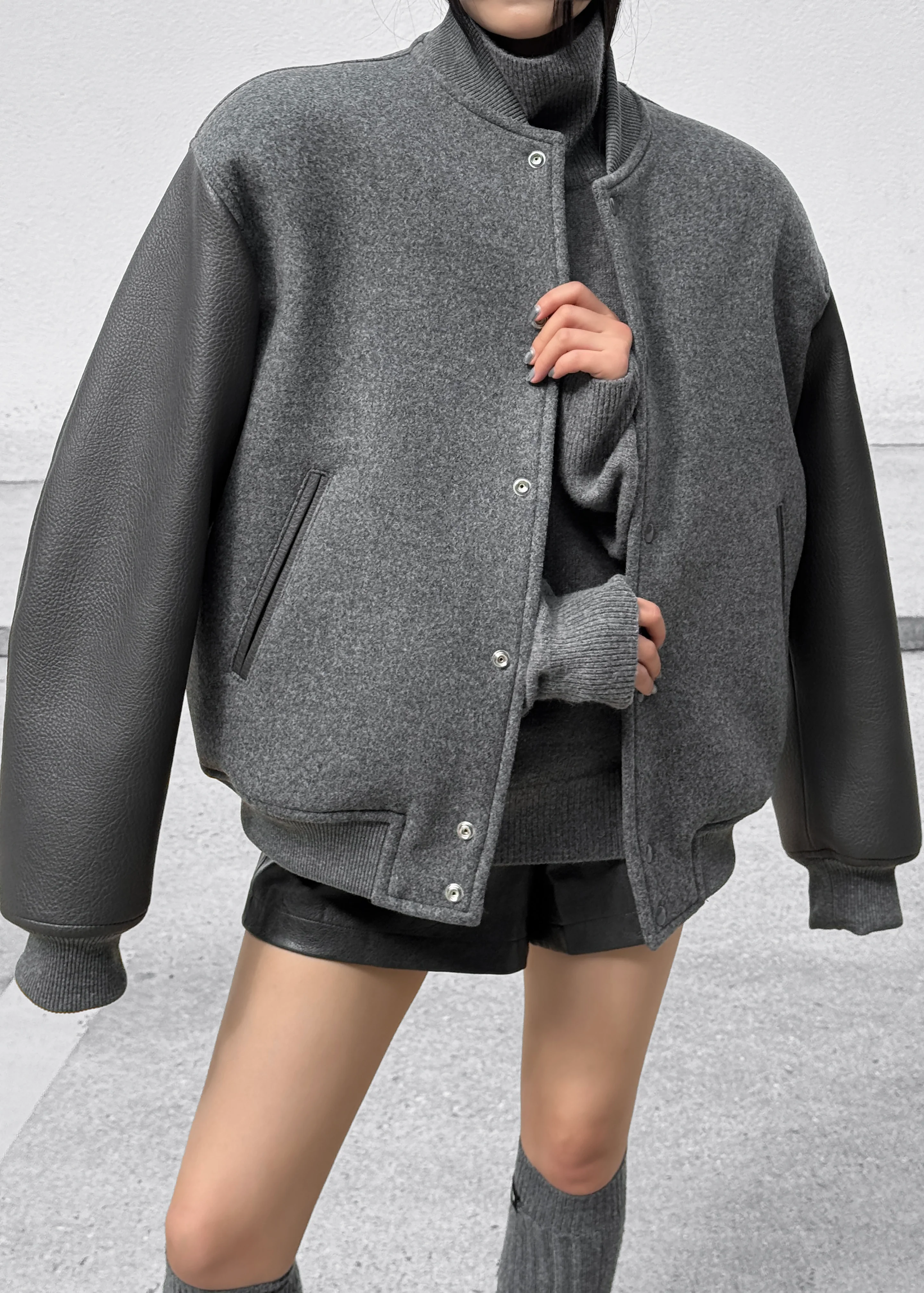 Kerava Oversized Bomber Jacket - Grey - Image 12