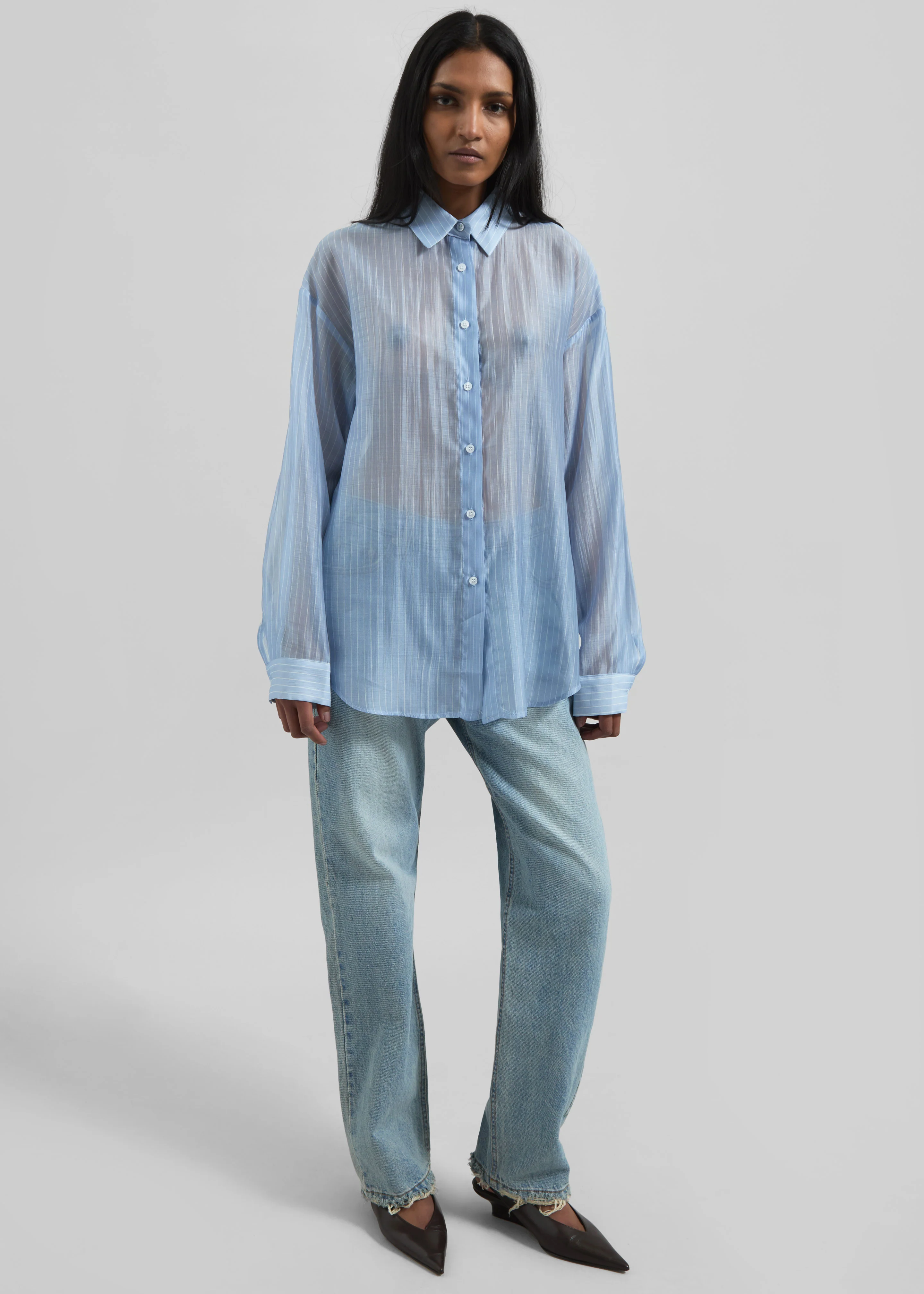 Kesin Open Back Shirt - Blue/White Stripe - Image 3