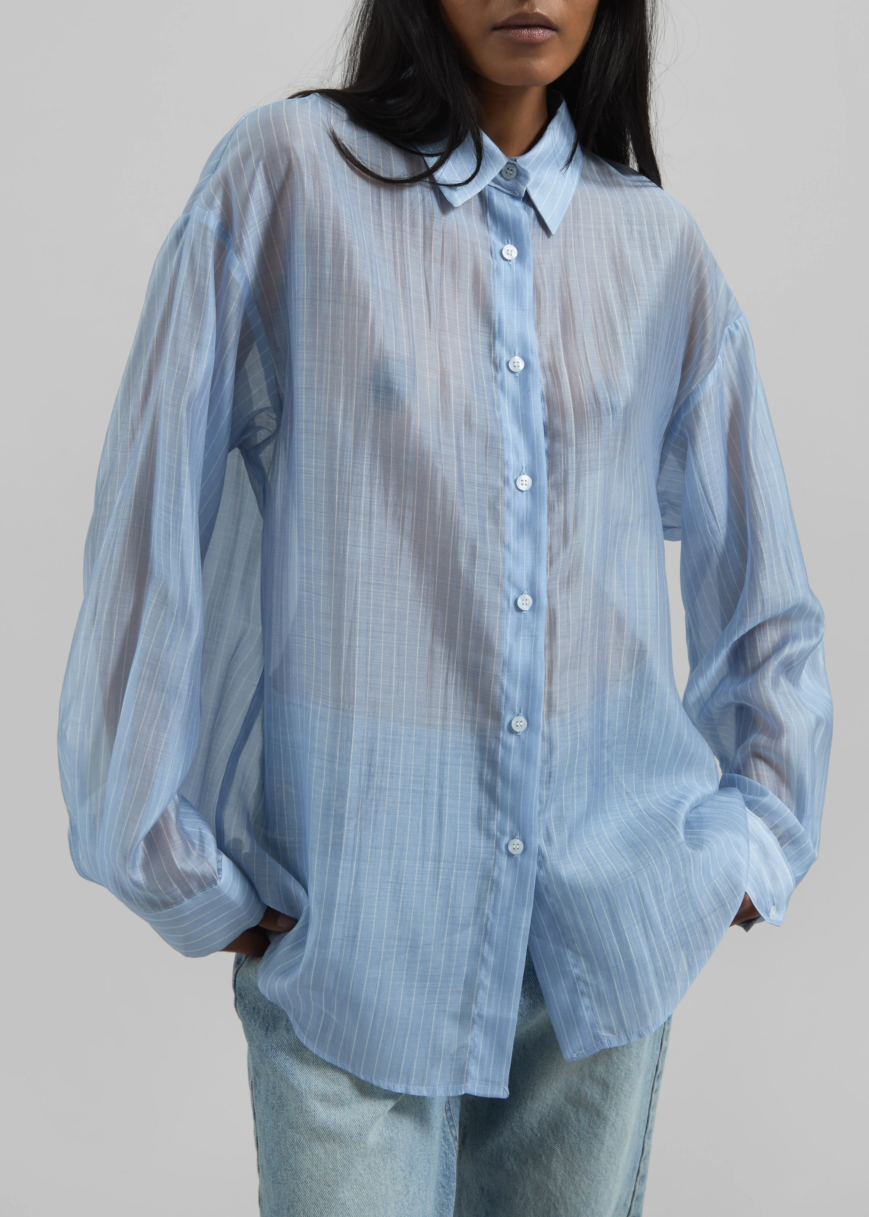 Kesin Open Back Shirt - Blue/White Stripe - Image 6