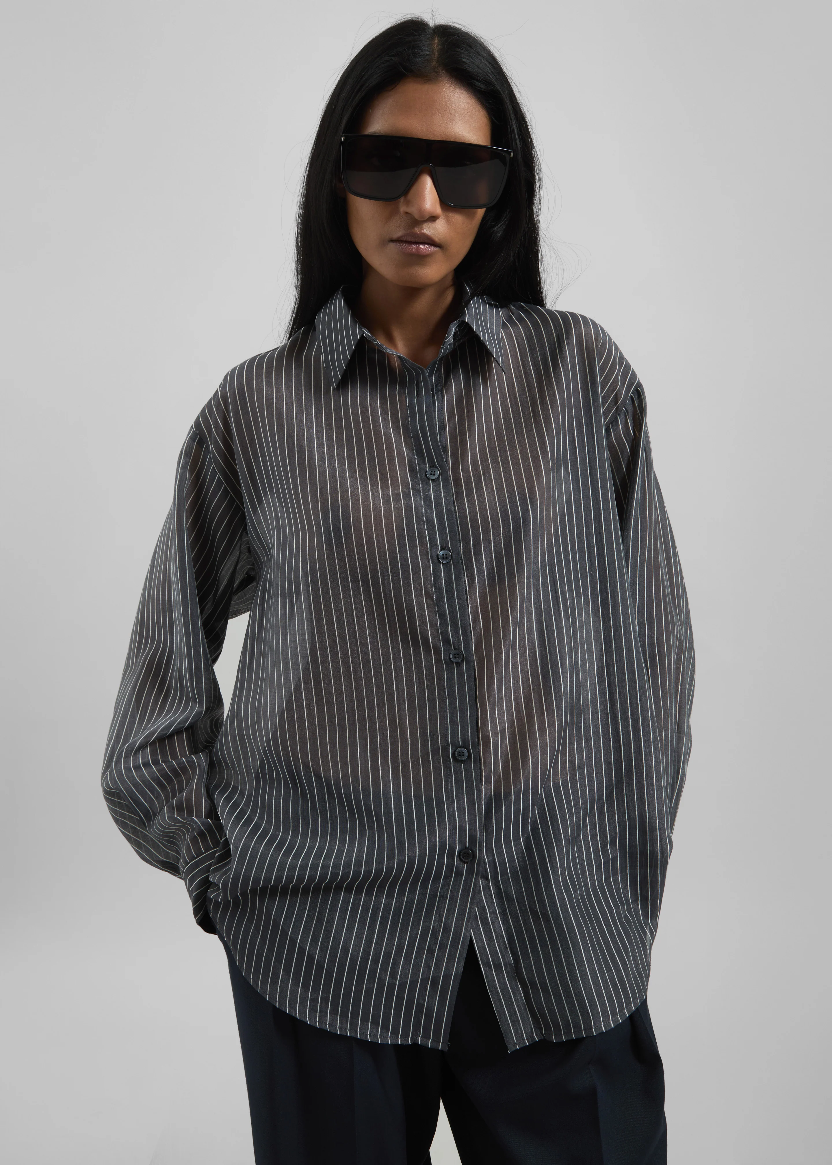 Kesin Open Back Shirt - Grey/White Stripe - Image 4