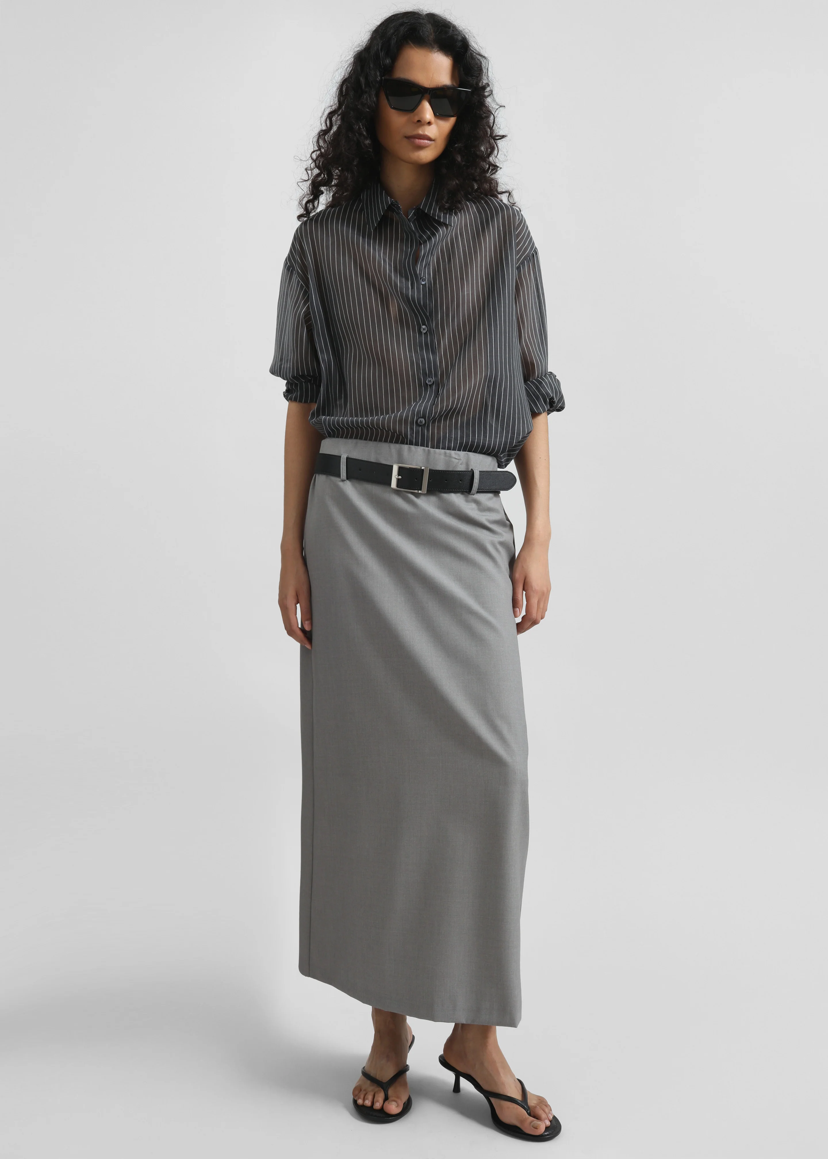 Kesin Open Back Shirt - Grey/White Stripe - Image 7