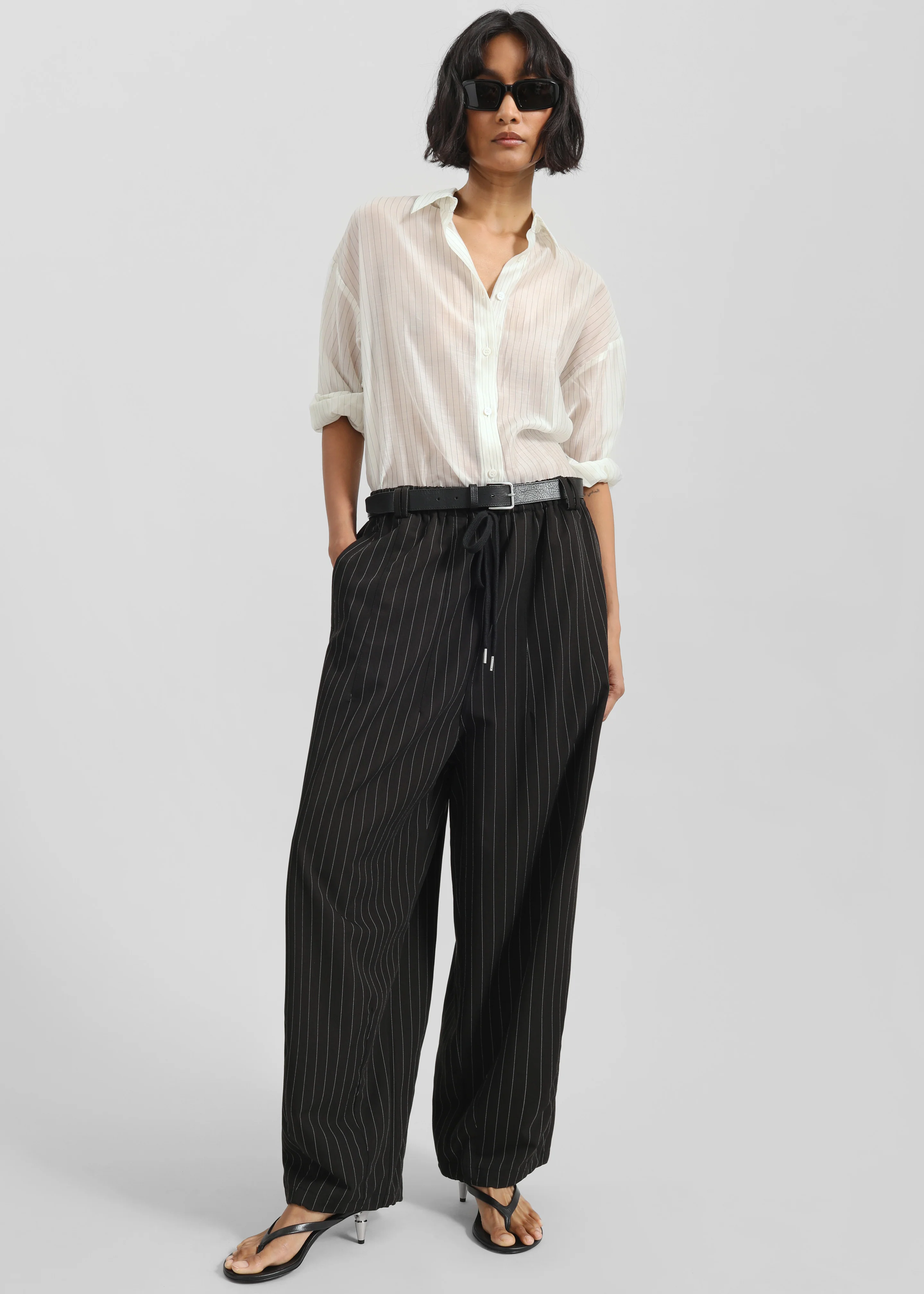 Kesin Open Back Shirt - White/Grey Stripe - Image 4