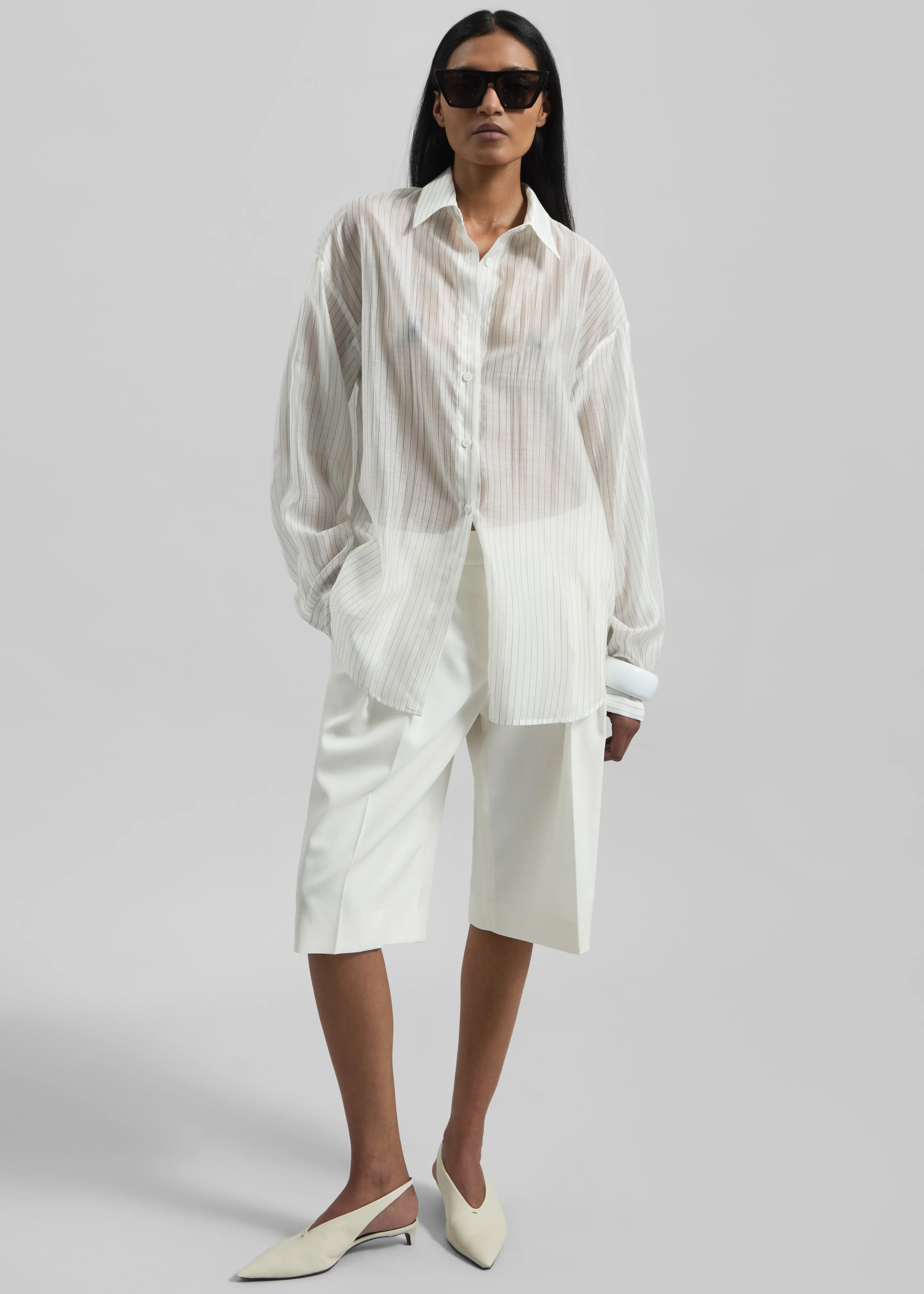 Kesin Open Back Shirt - White/Grey Stripe - Image 5