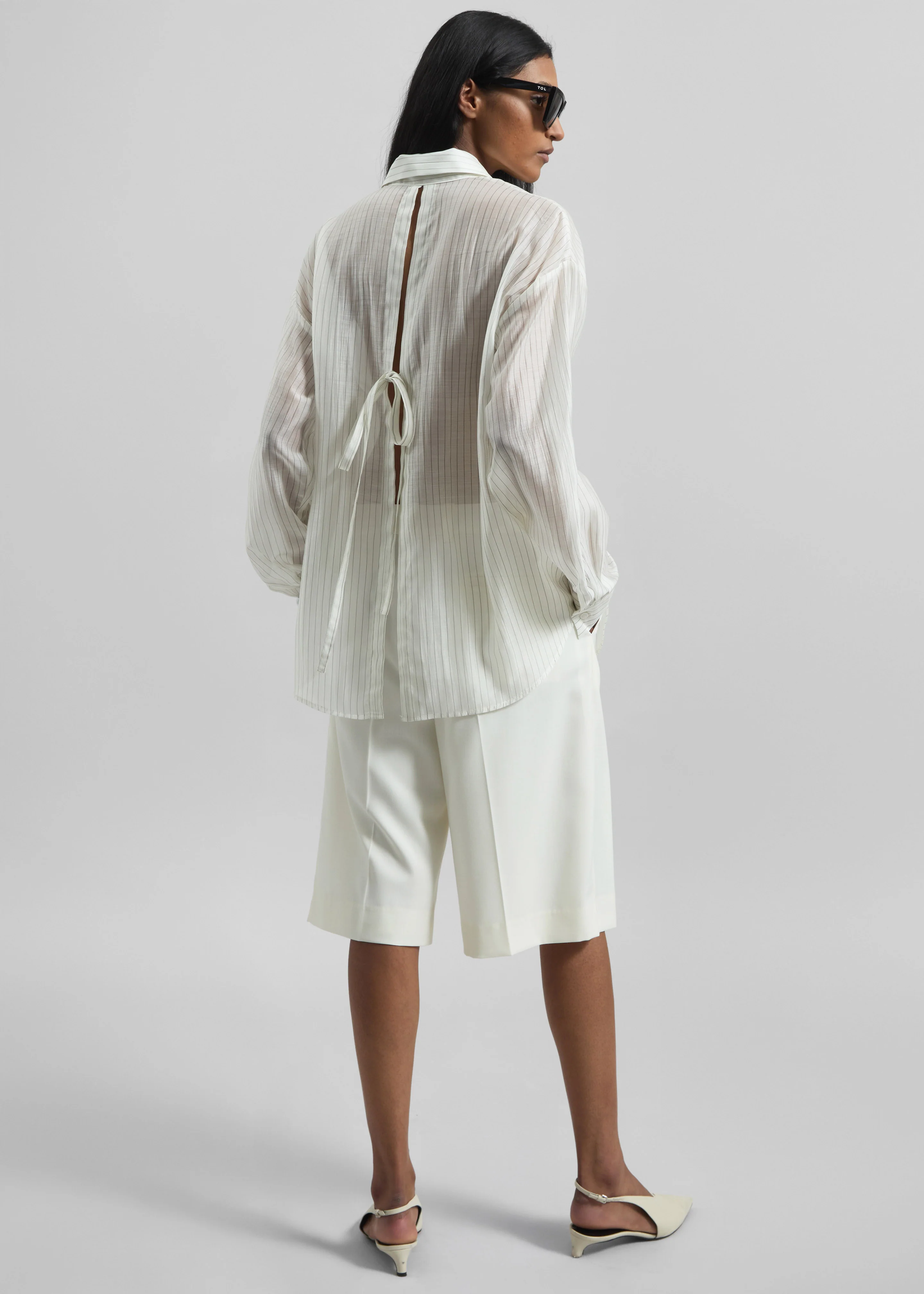 Kesin Open Back Shirt - White/Grey Stripe - Image 7