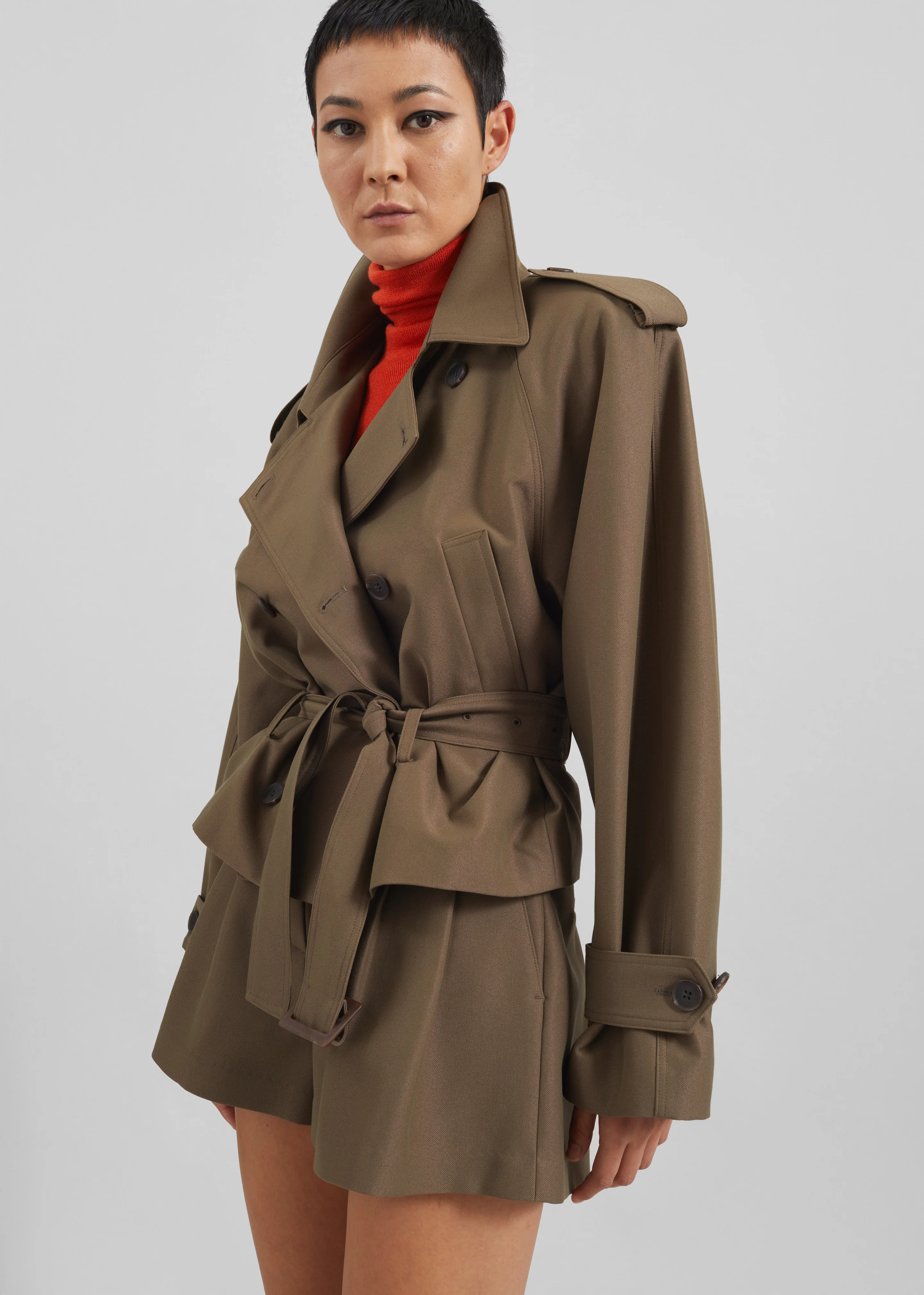 Kinsley Cropped Trench Jacket - Brown - Image 6