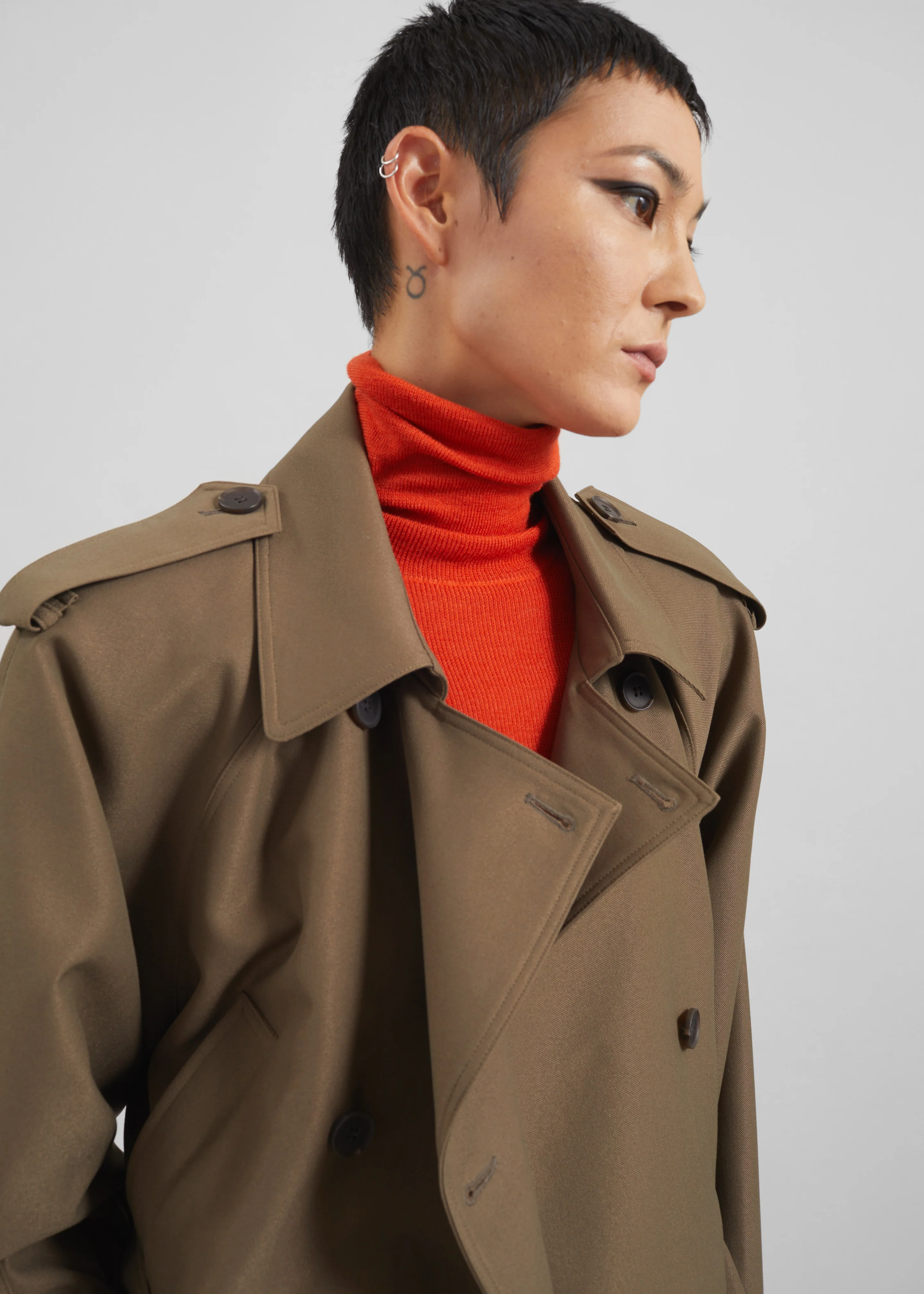 Kinsley Cropped Trench Jacket - Brown - Image 7