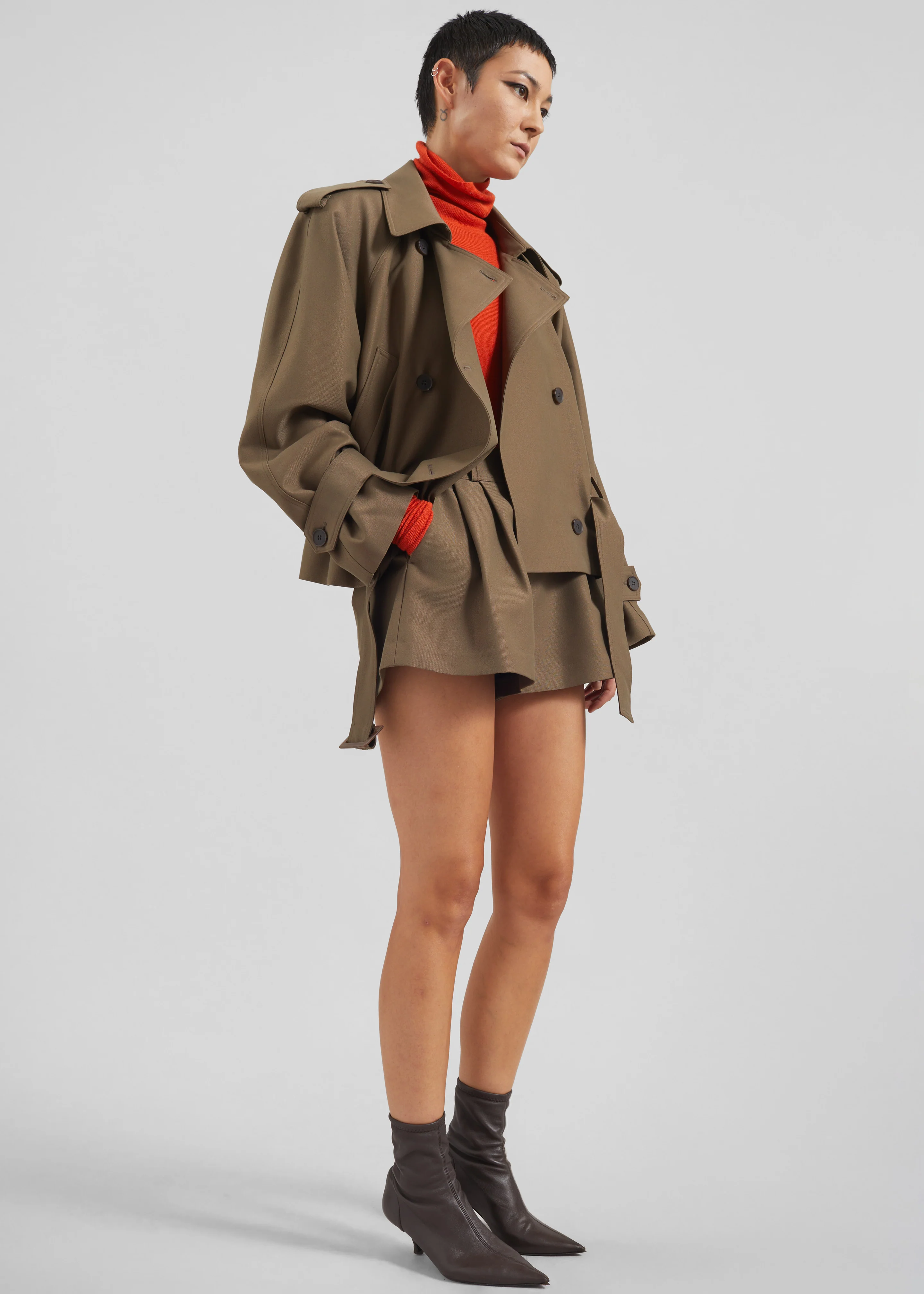 Kinsley Cropped Trench Jacket - Brown - Image 8