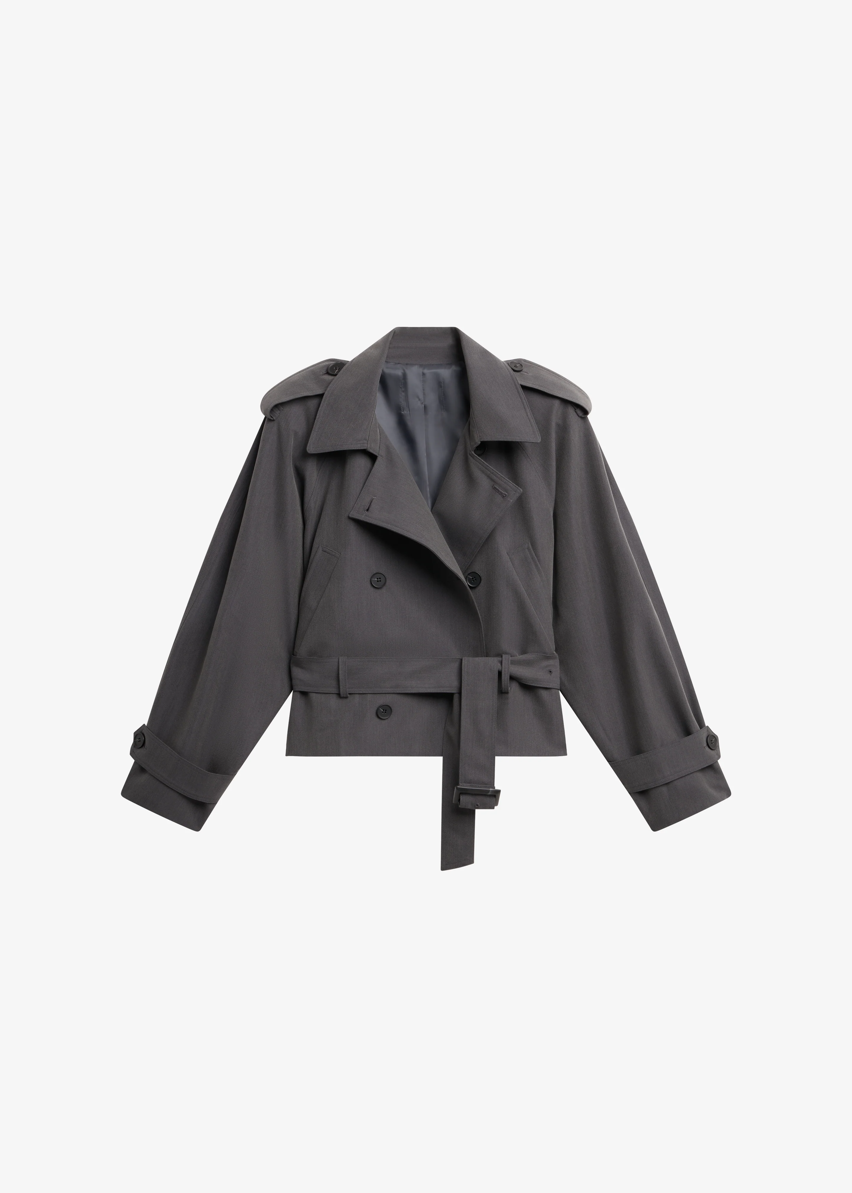 Kinsley Cropped Trench Jacket - Grey - Image 9