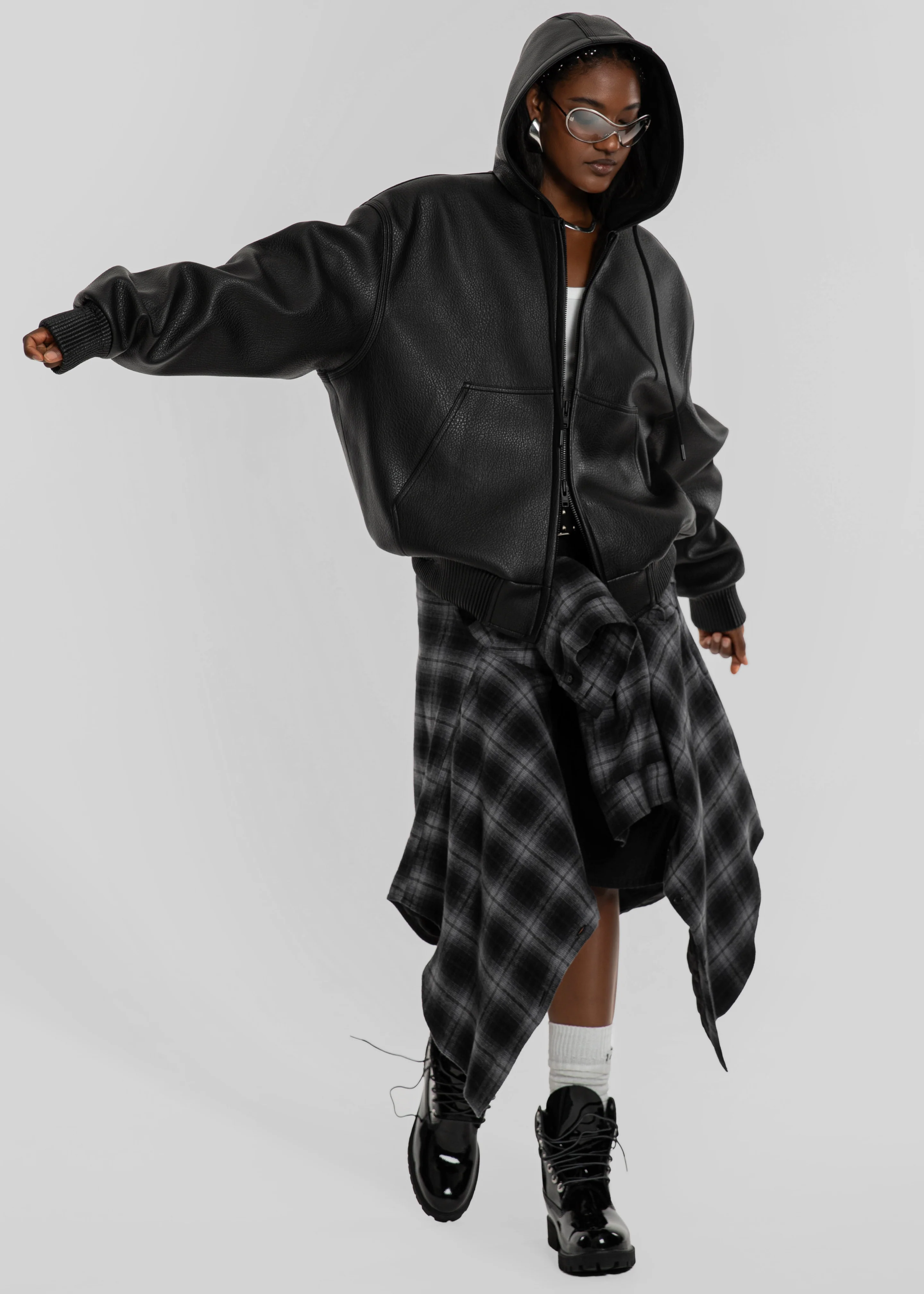 Kodai Faux Leather Bomber Jacket - Black - Image 11