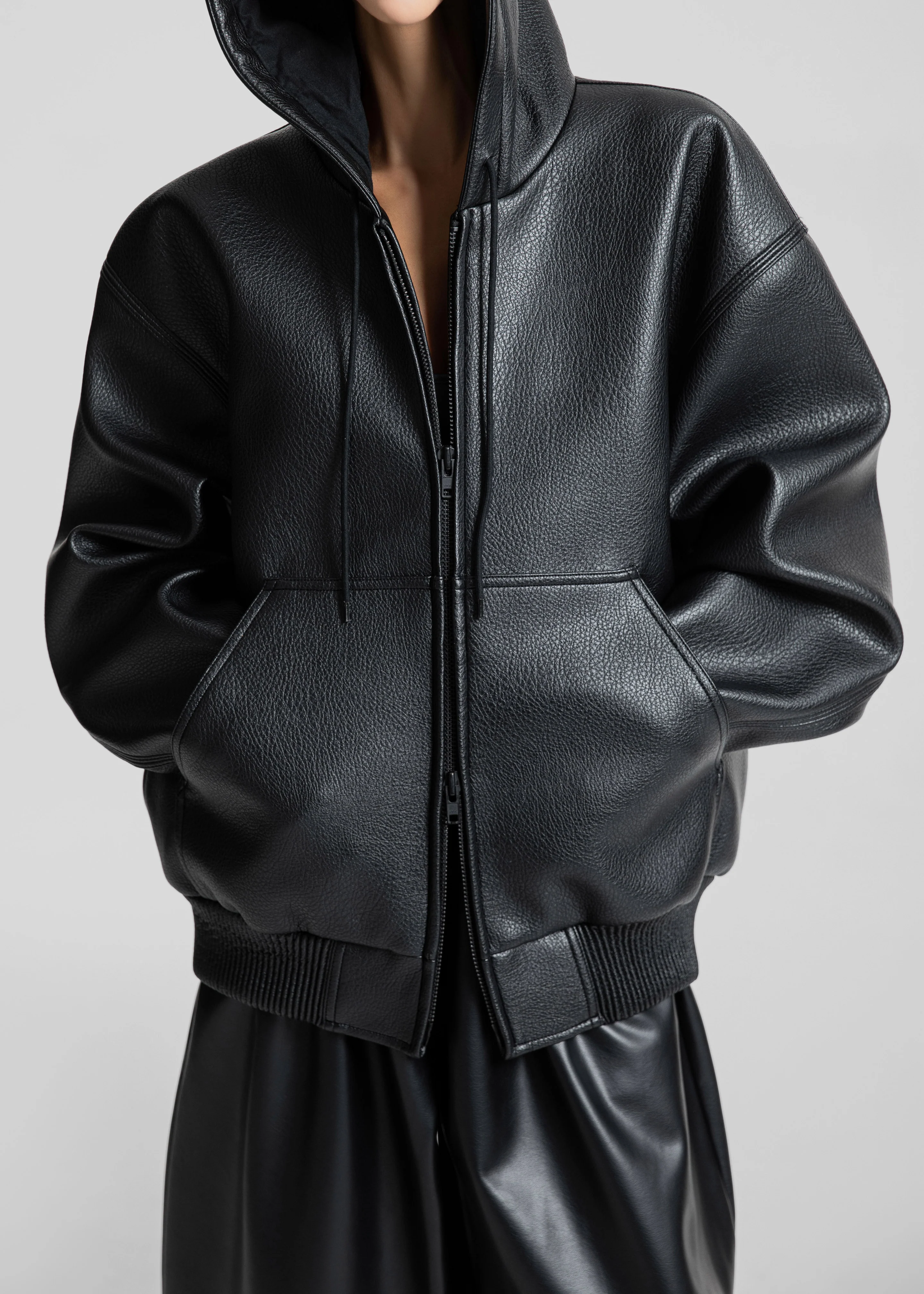 Kodai Faux Leather Bomber Jacket - Black - Image 2
