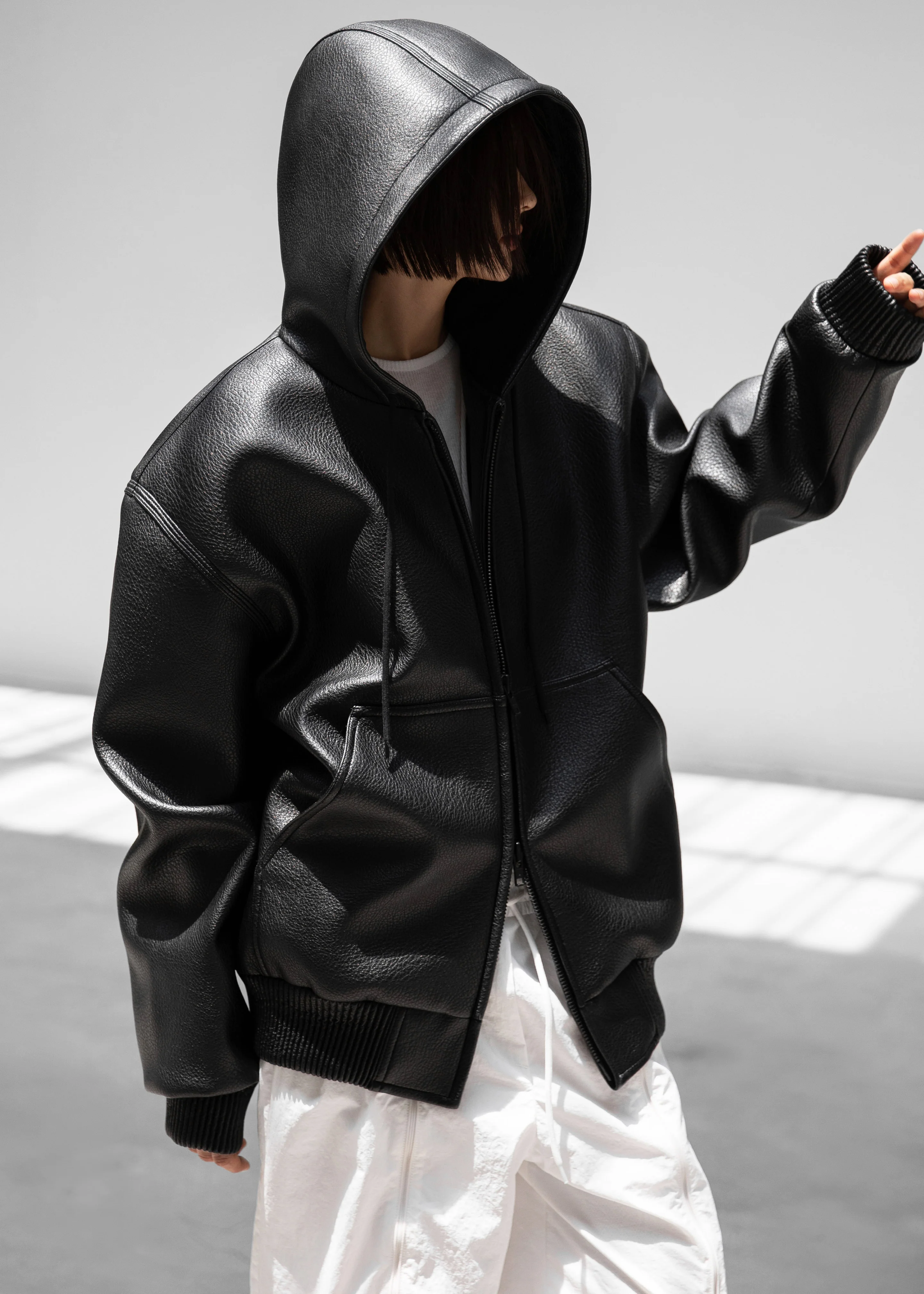Kodai Faux Leather Bomber Jacket - Black - Image 4