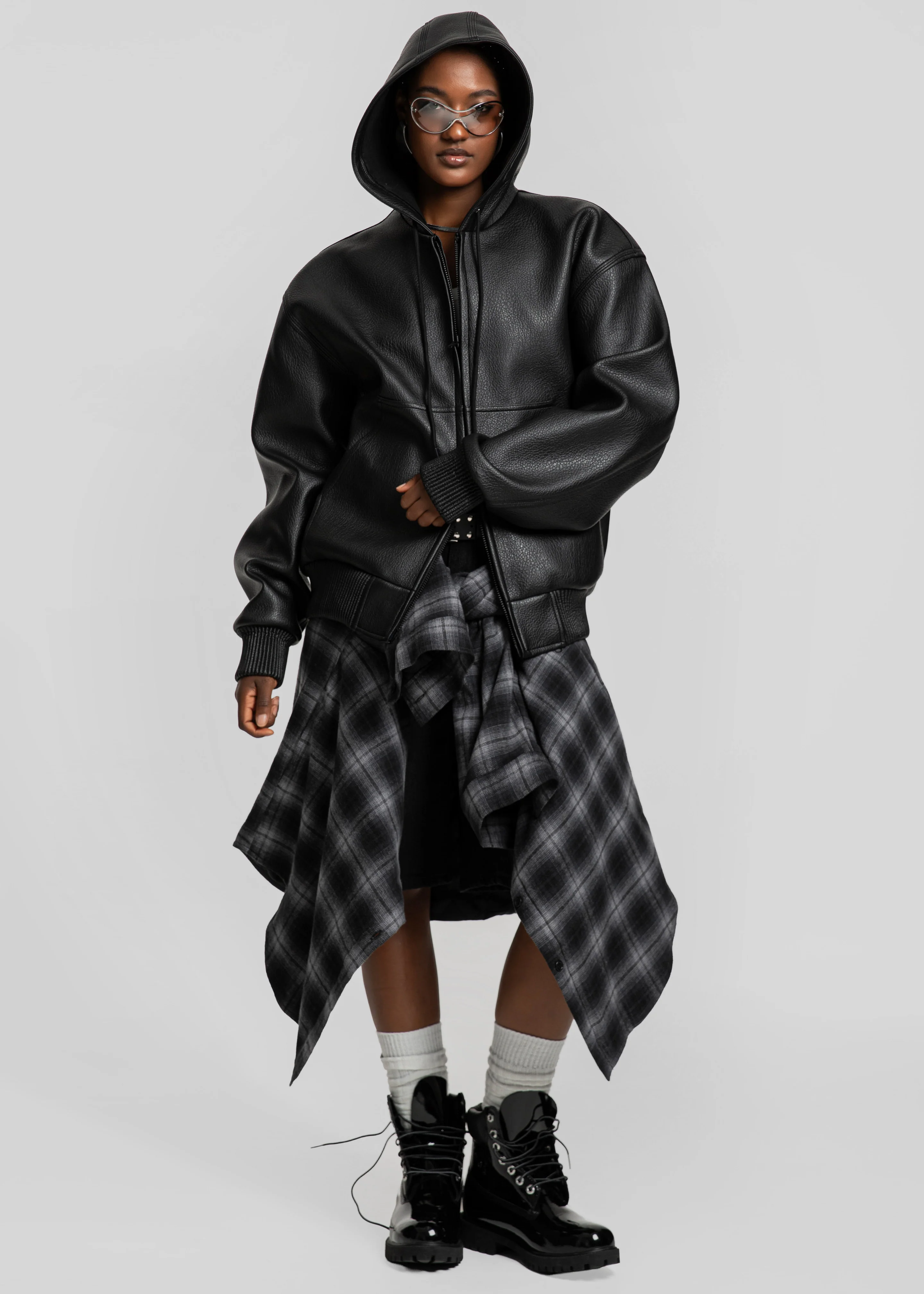 Kodai Faux Leather Bomber Jacket - Black - Image 5