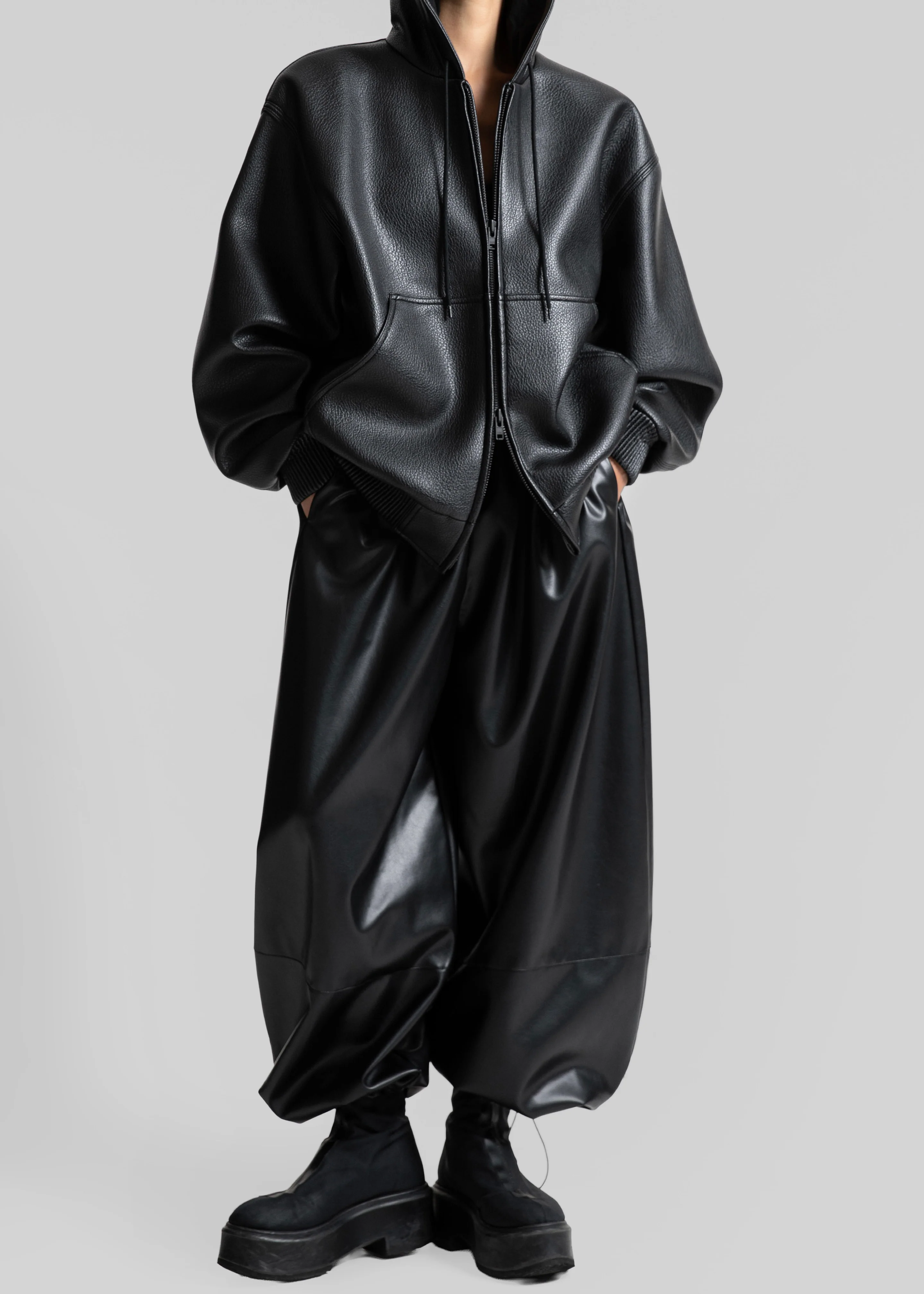 Kodai Faux Leather Bomber Jacket - Black - Image 7