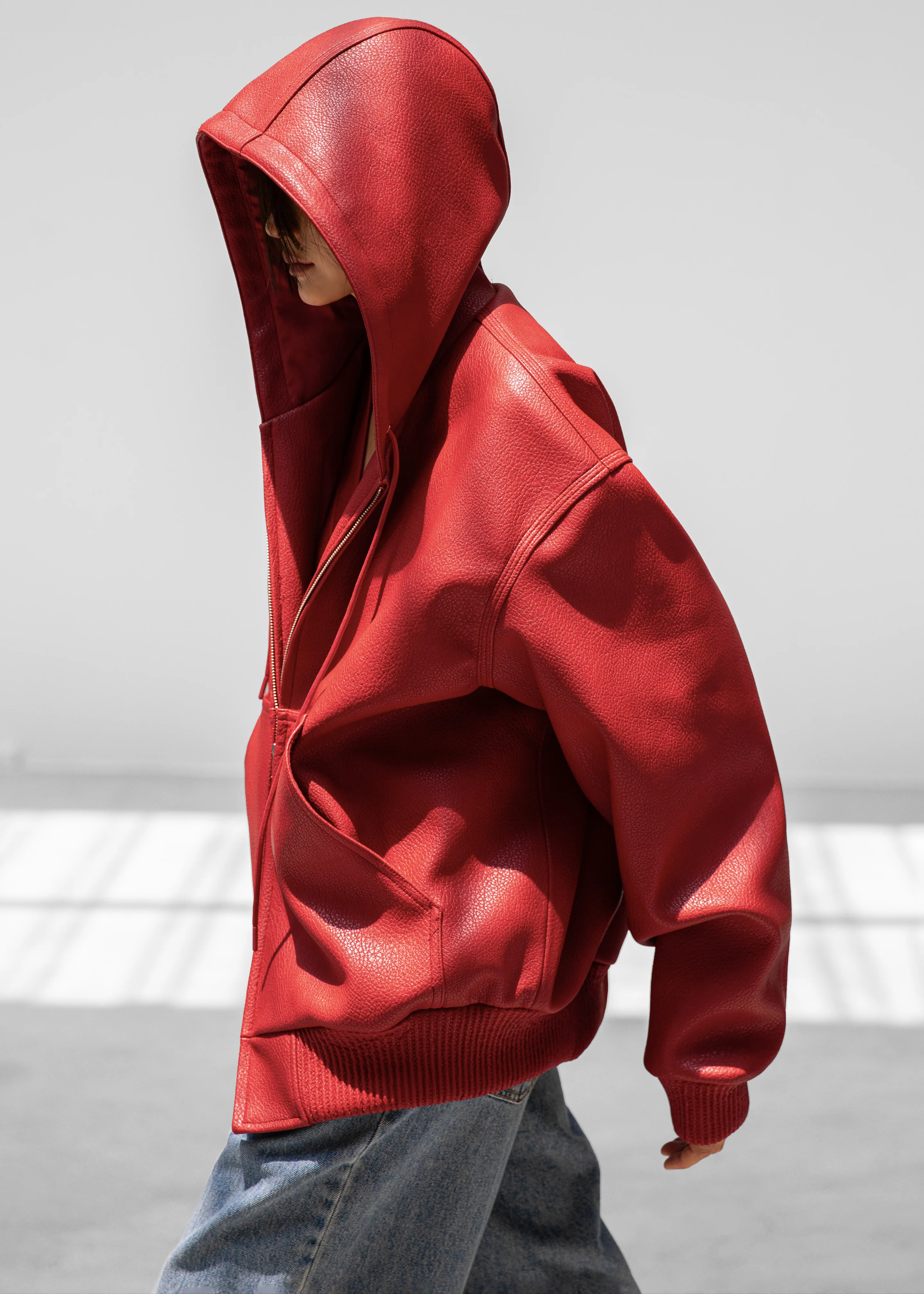 Kodai Faux Leather Bomber Jacket - Red - Image 2