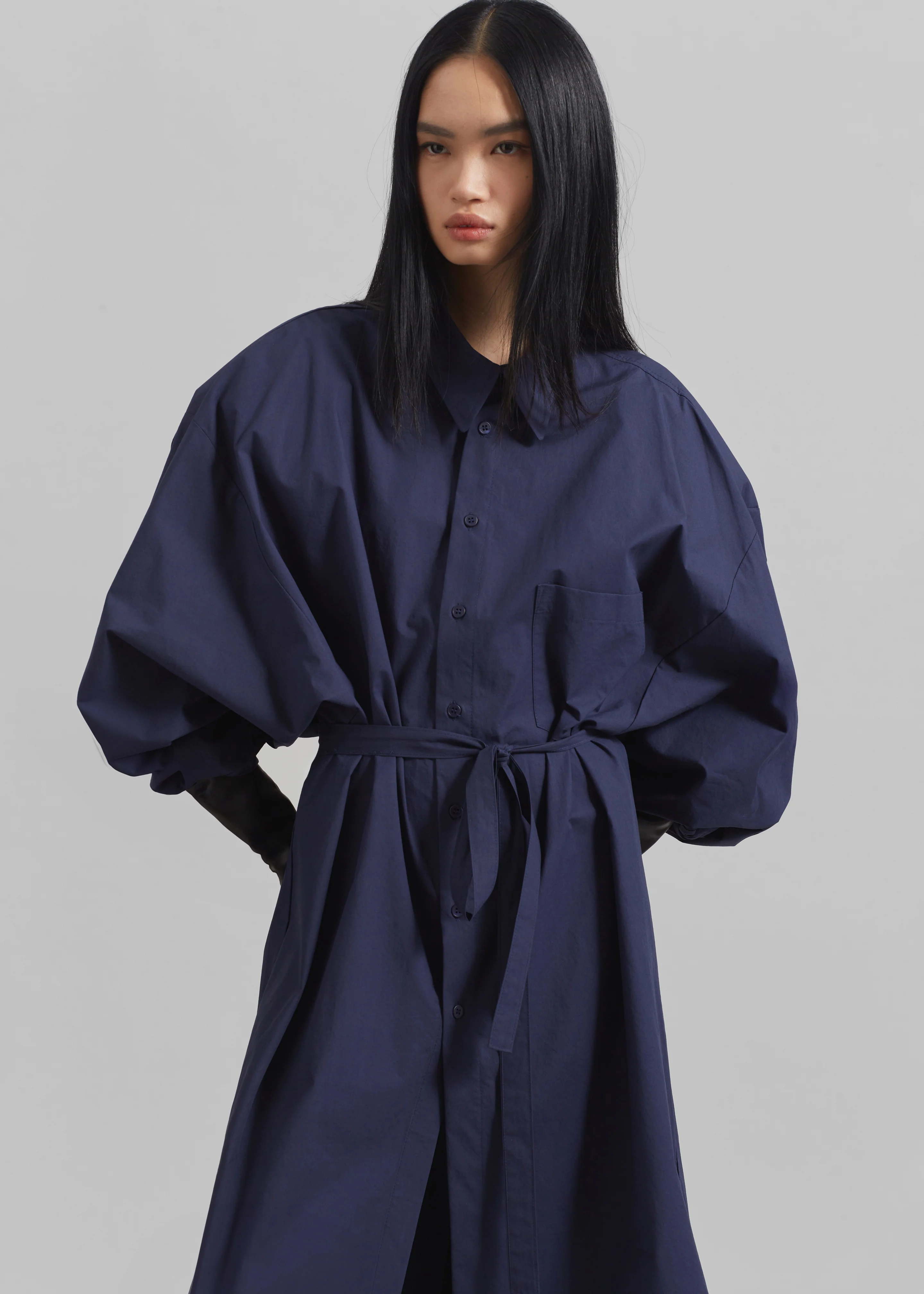 Korben Oversized Shirt Dress - Navy - Image 3