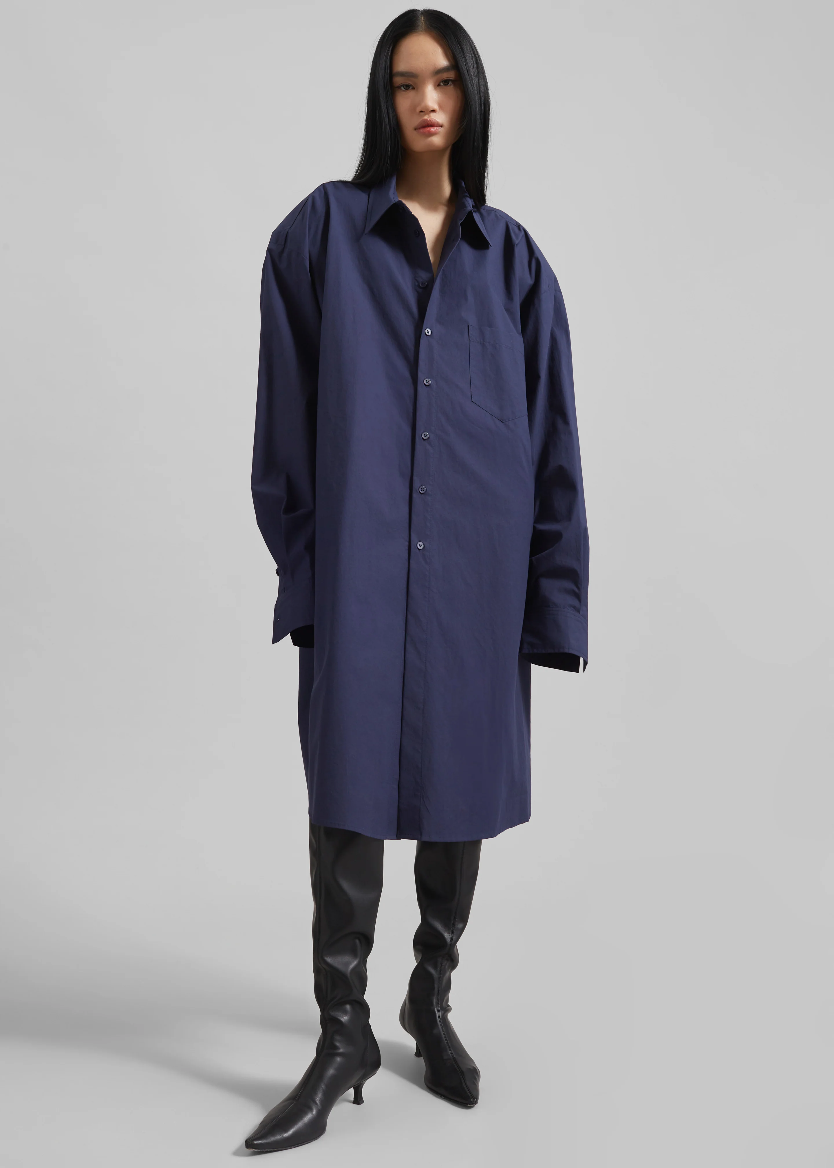 Korben Oversized Shirt Dress - Navy - Image 4