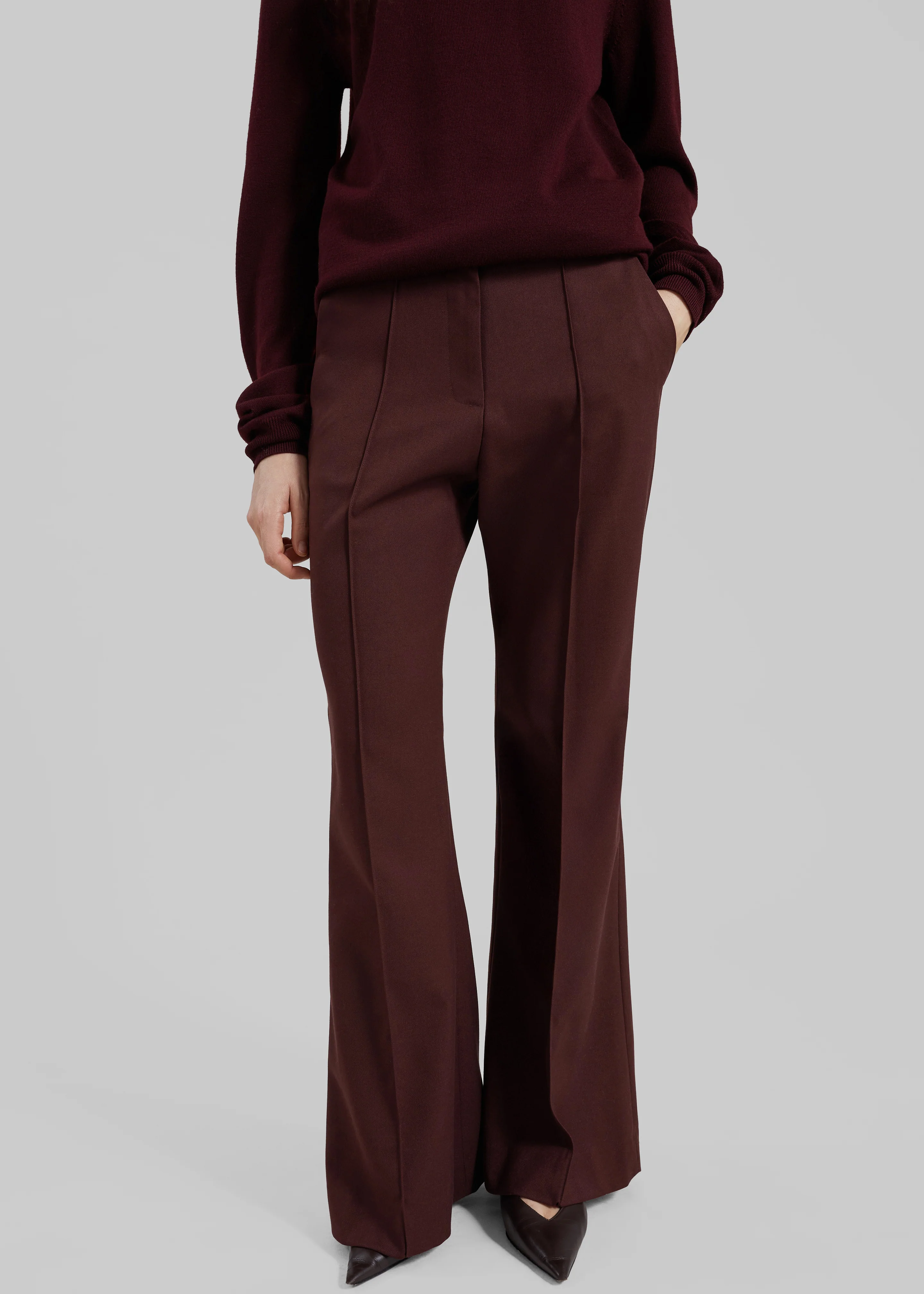 Kvale Pintuck Flared Trousers - Burgundy - Image 4