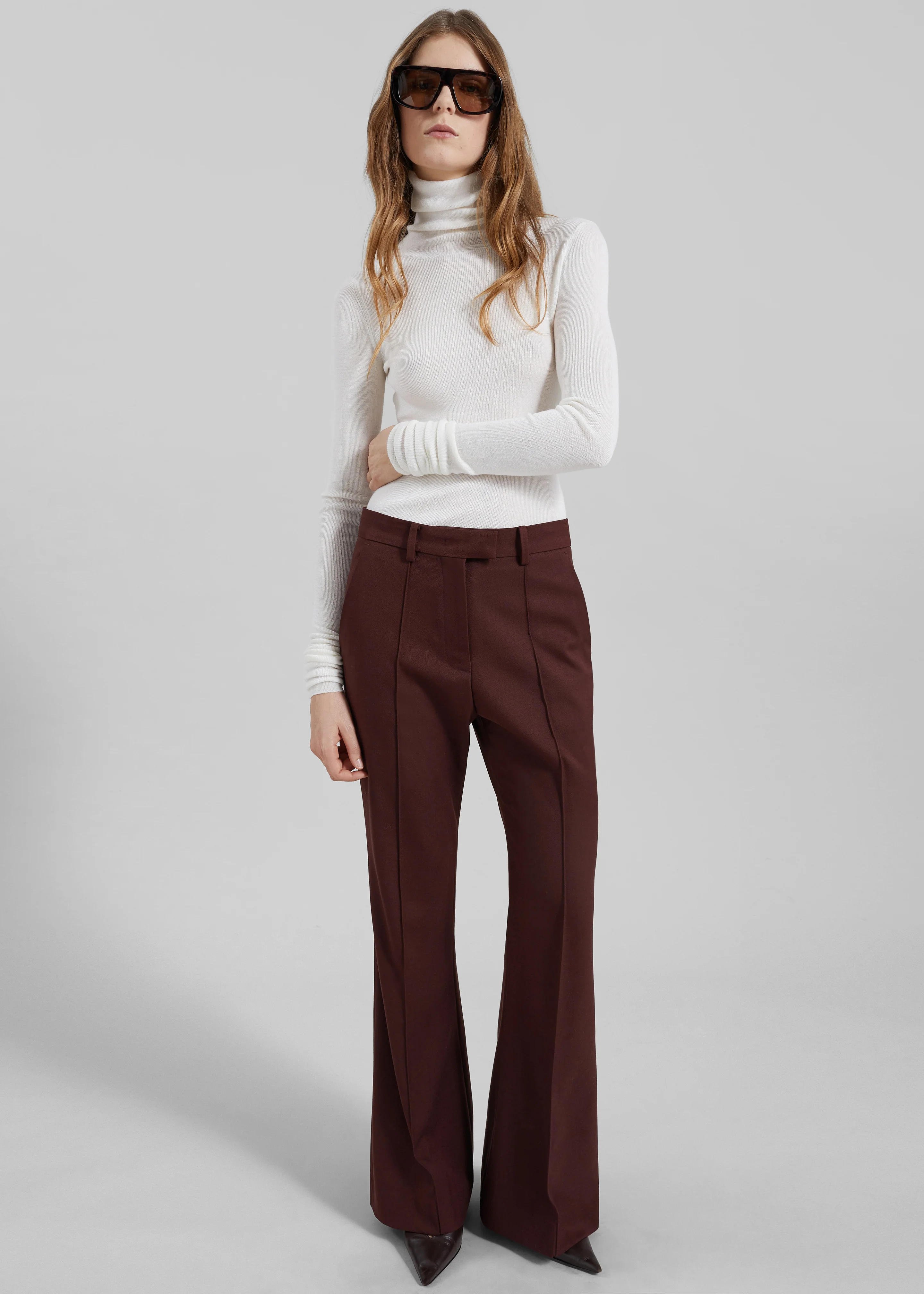 Kvale Pintuck Flared Trousers - Burgundy - Image 5