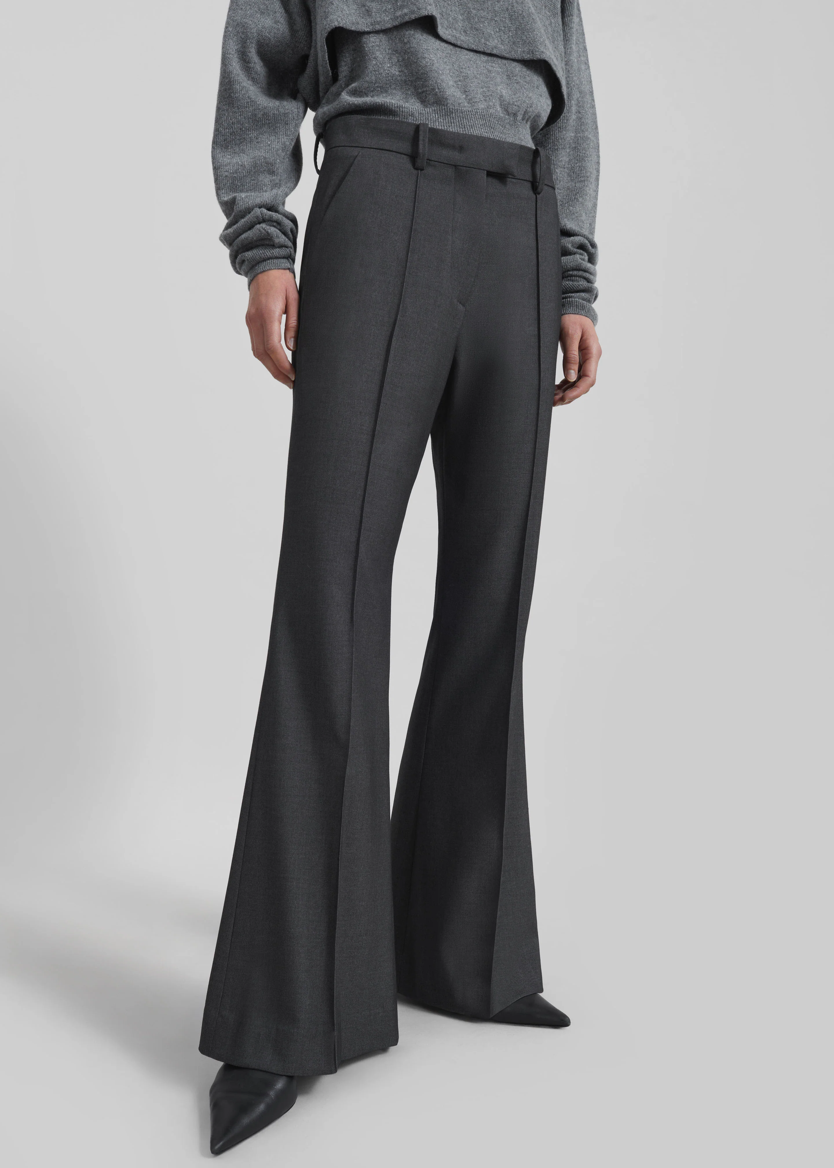 Kvale Pintuck Flared Trousers - Dark Grey - Image 2