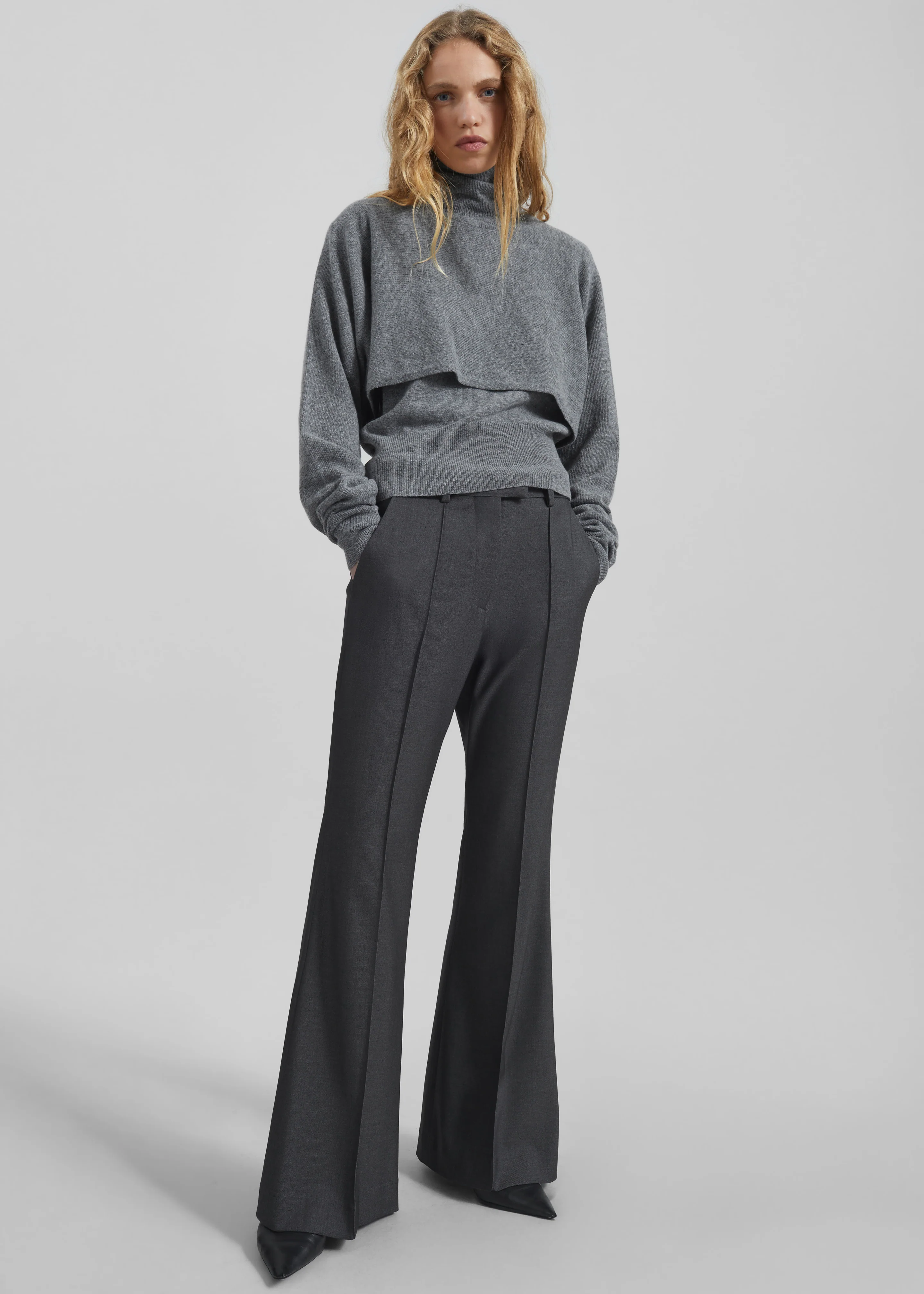 Kvale Pintuck Flared Trousers - Dark Grey - Image 3