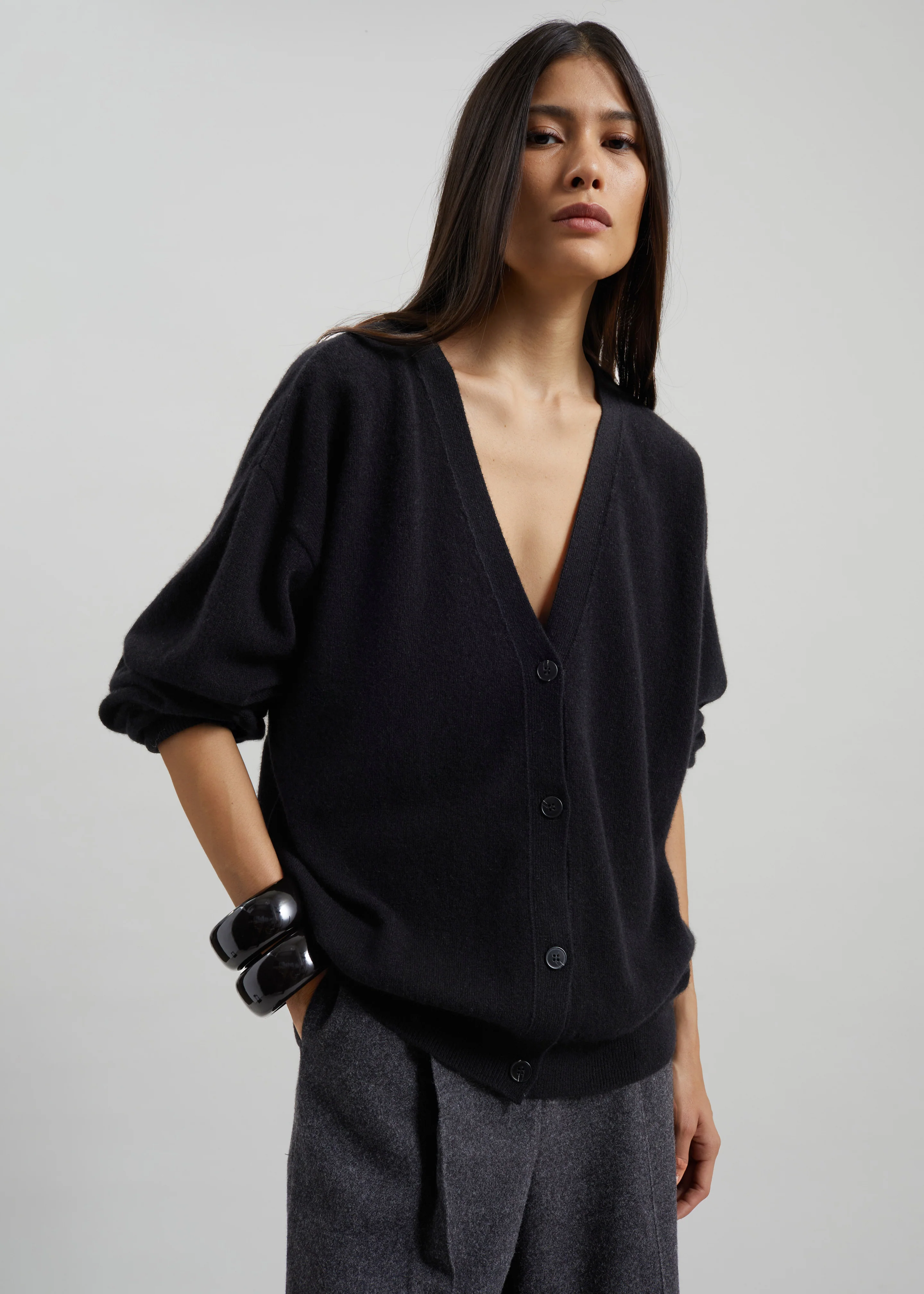 Lachen Double-Sided Wool Cardigan - Black - Image 3