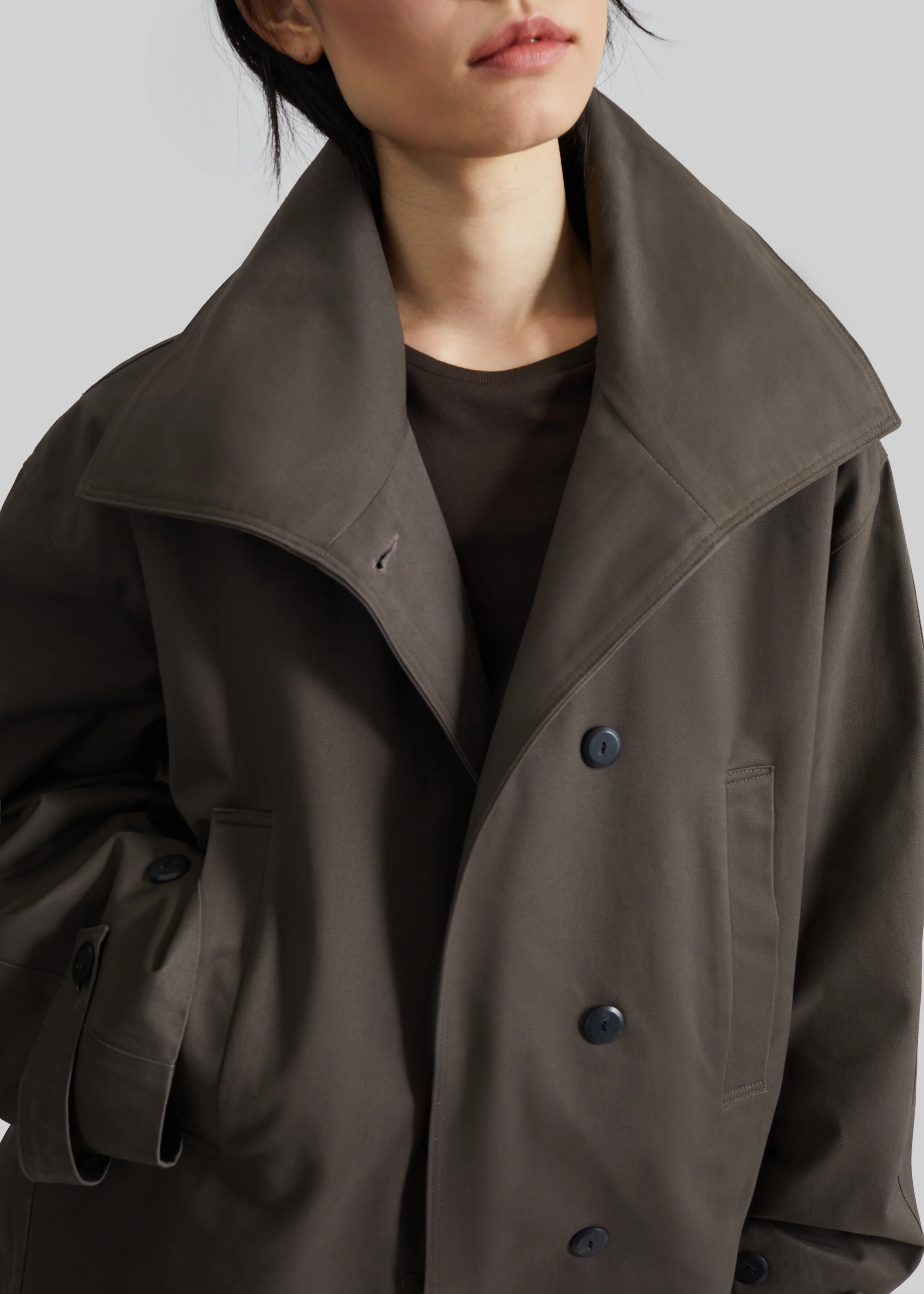 Lahti Belted Short Coat - Brown - Image 3