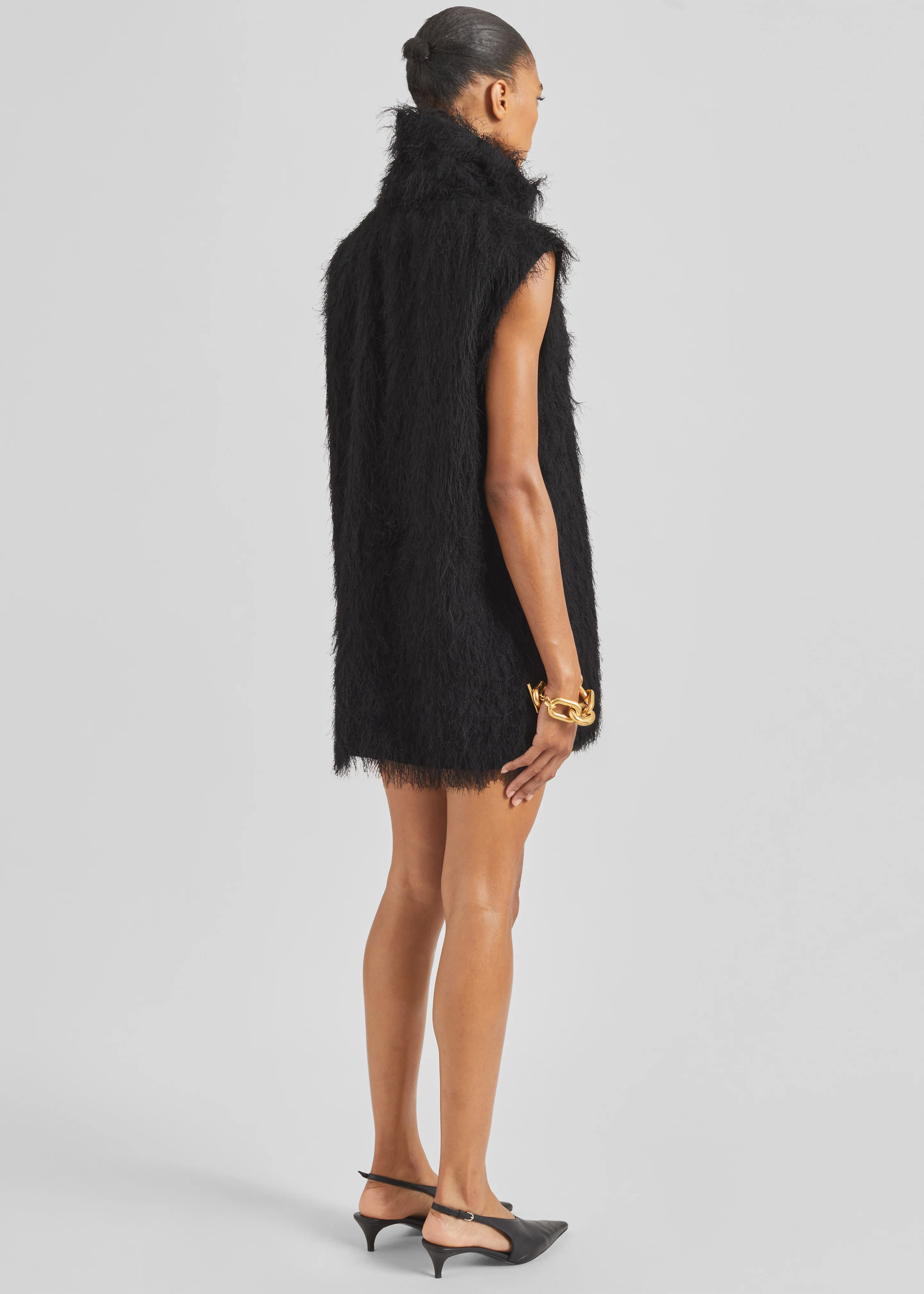 Lancy Fringed Funnel Neck Dress - Black - Image 5