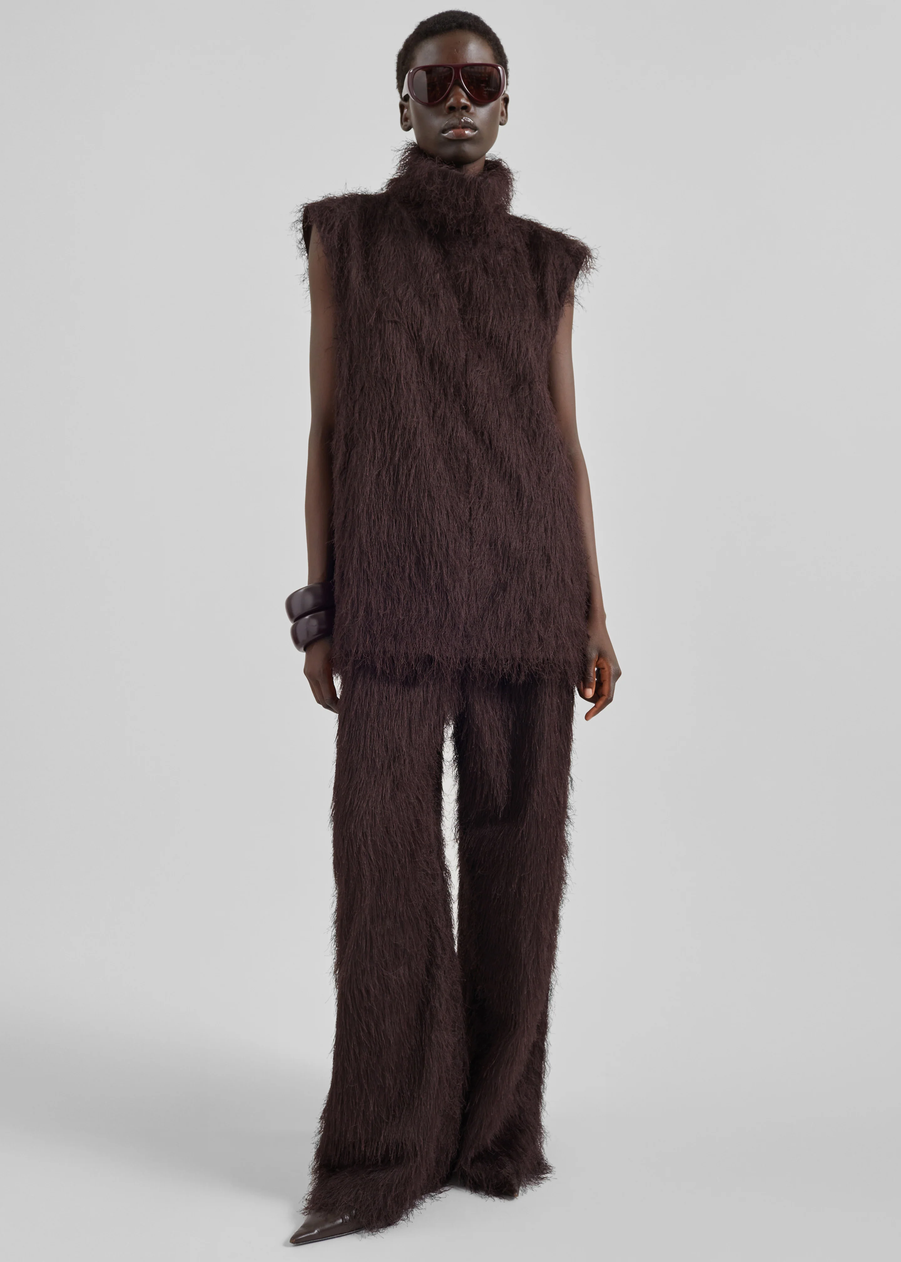 Lancy Fringed Funnel Neck Dress - Dark Brown - Image 4