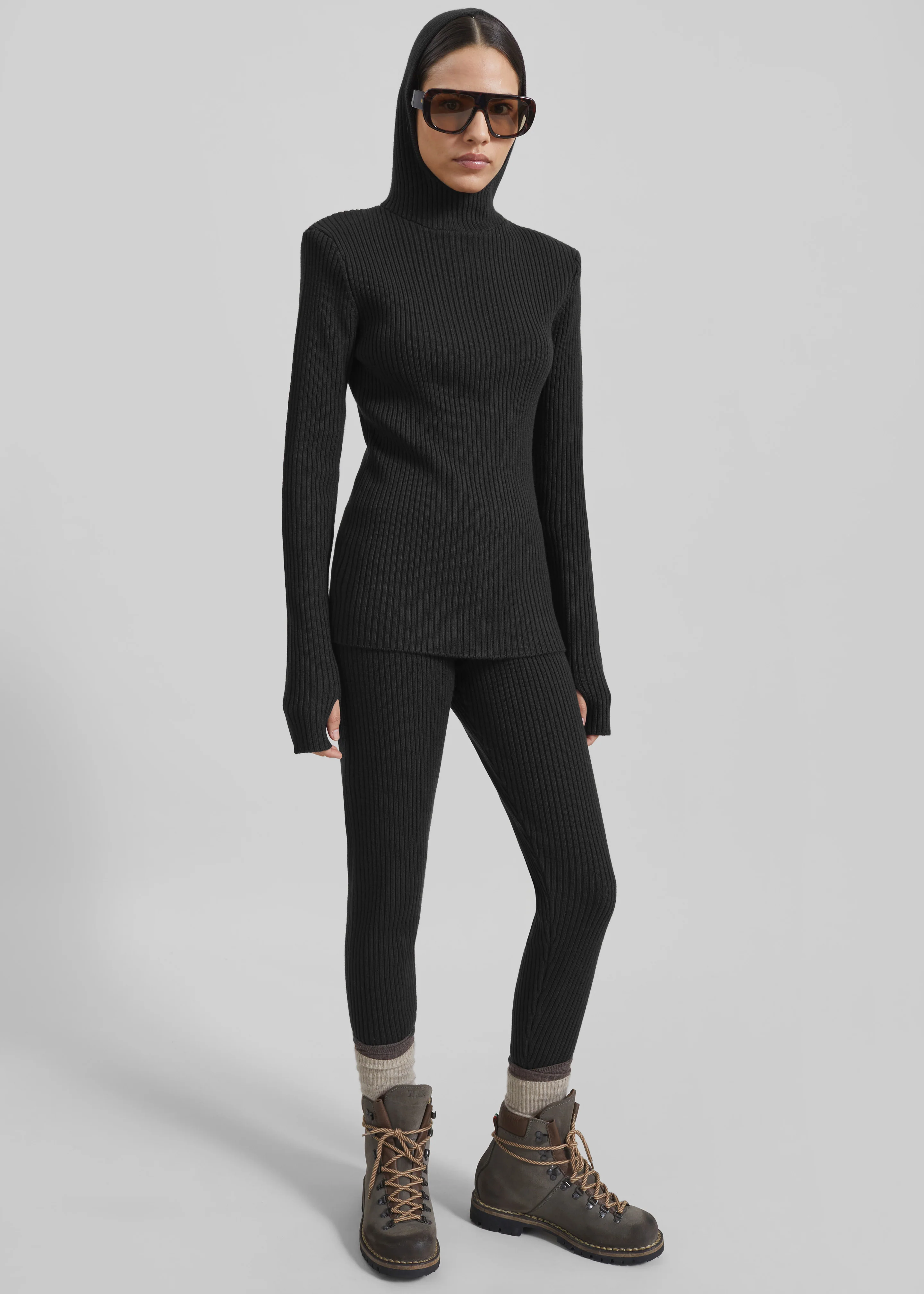 Larice Hooded Knit Top - Black - Image 6