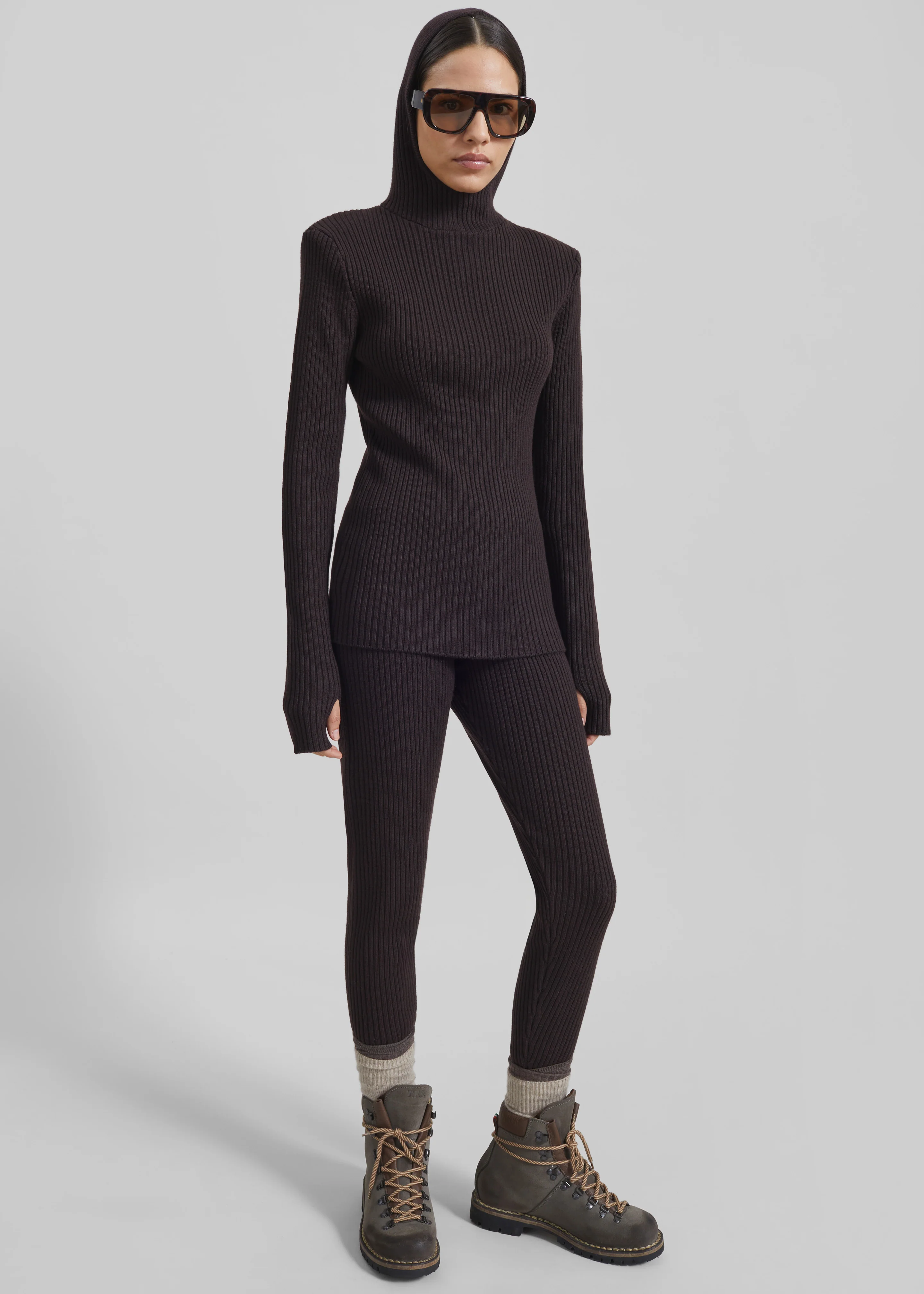 Larice Hooded Knit Top - Brown - Image 2