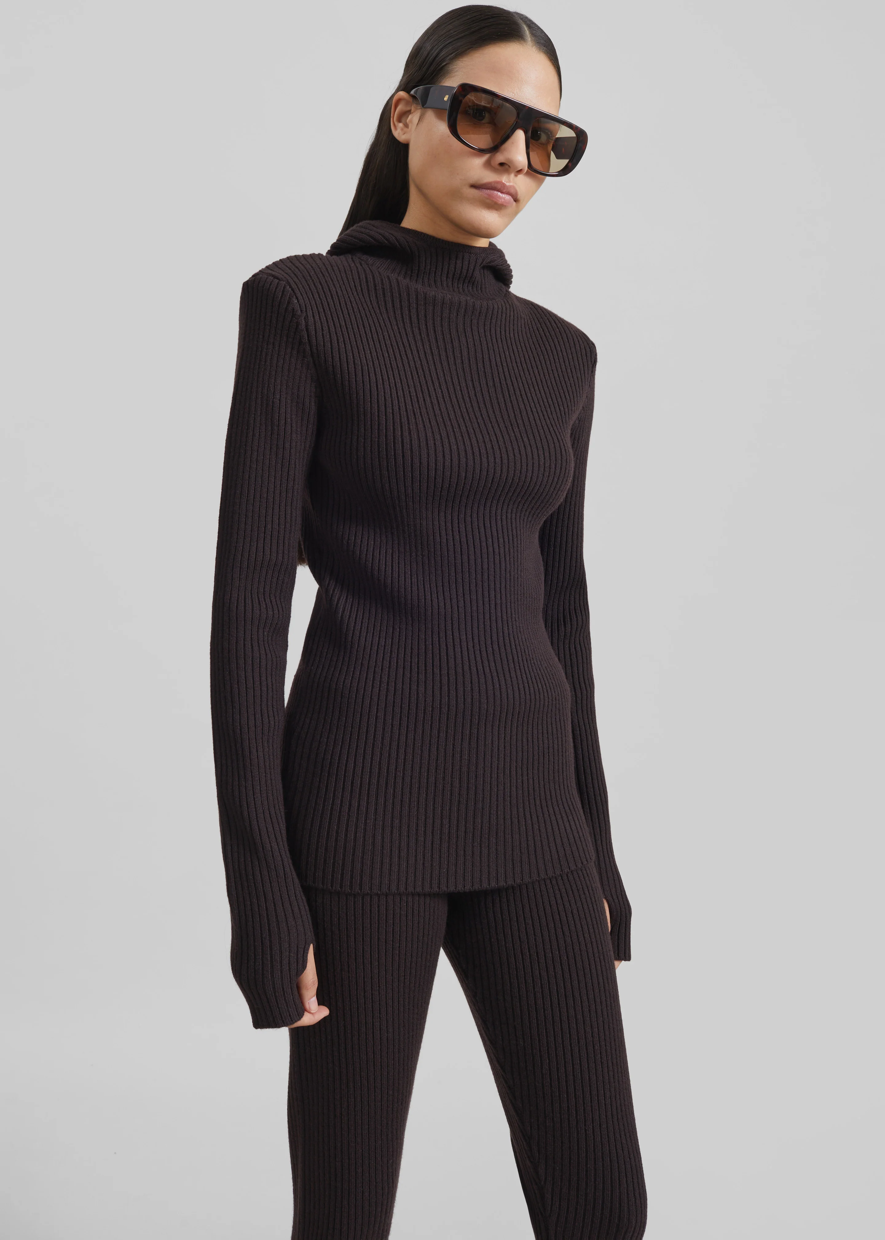 Larice Hooded Knit Top - Brown - Image 6