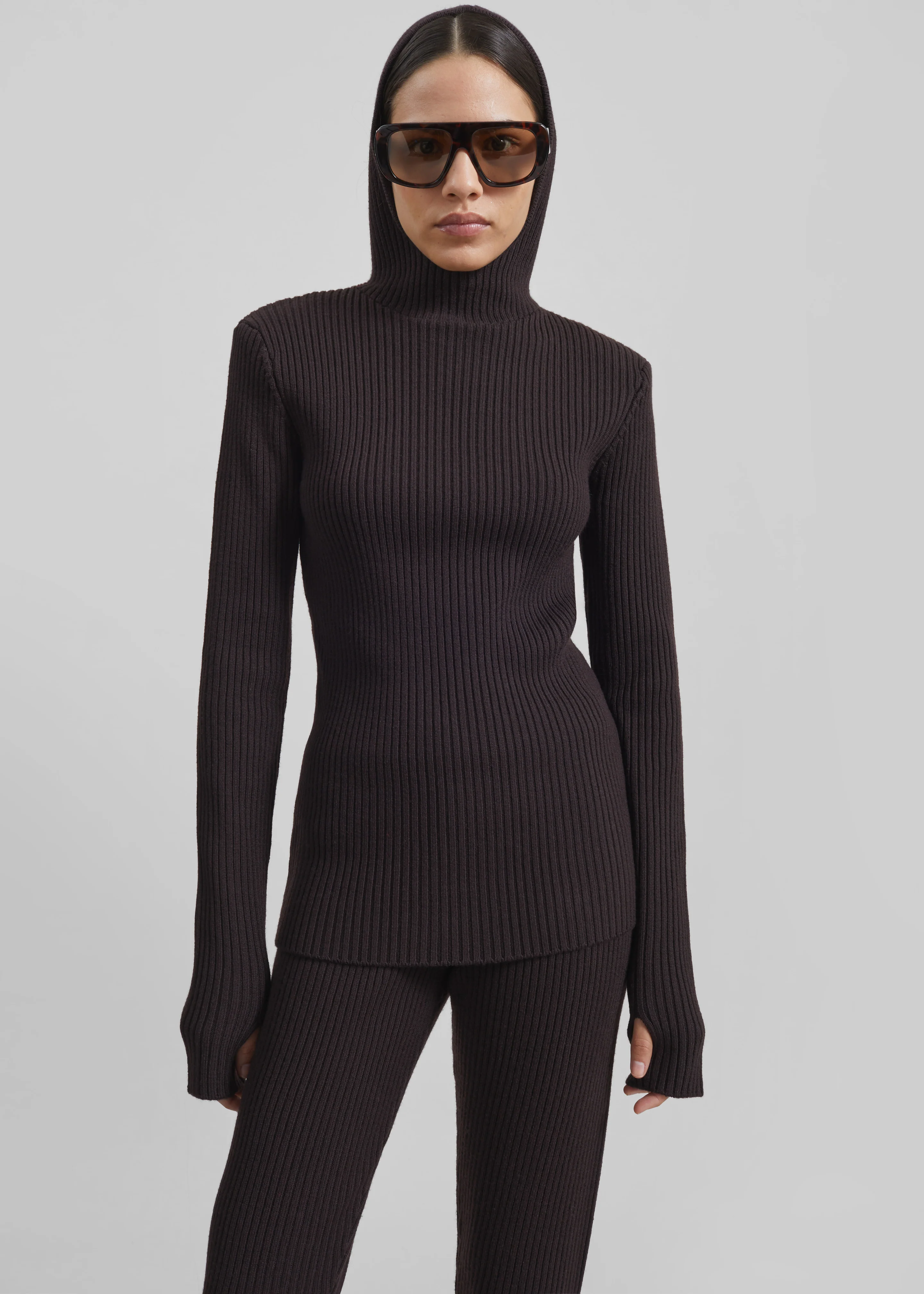 Larice Hooded Knit Top - Brown - Image 7