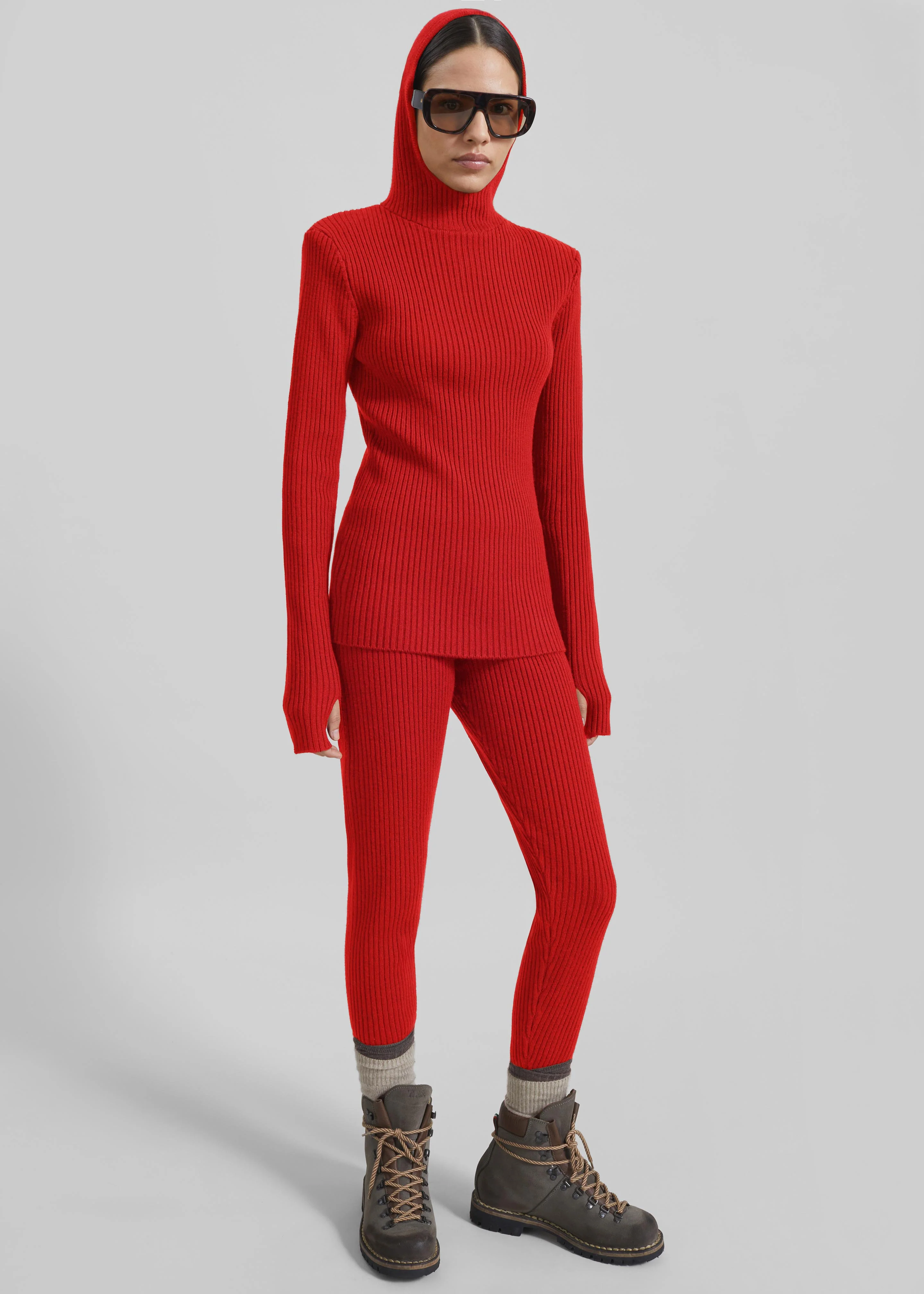 Larice Hooded Knit Top - Red - Image 4