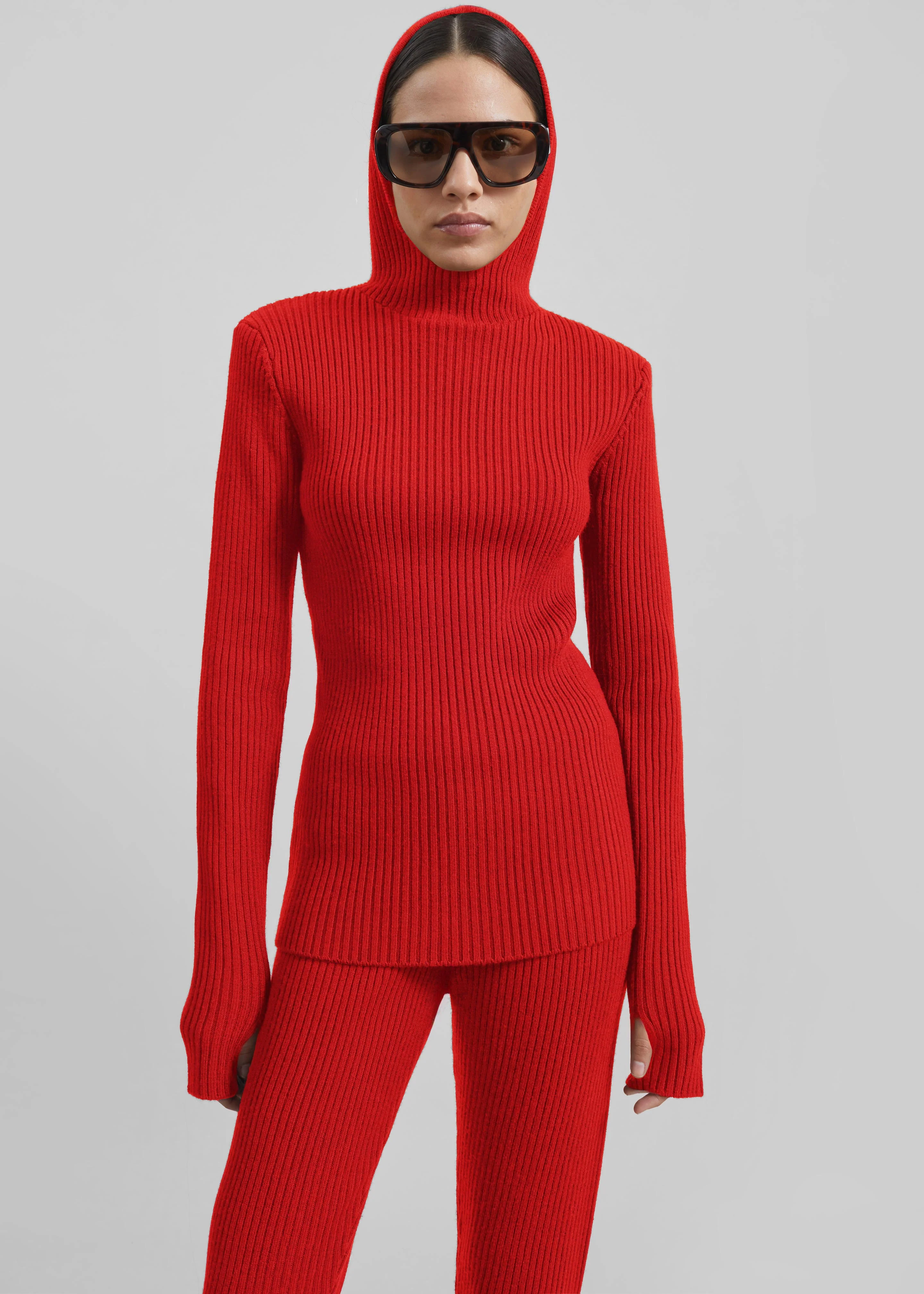 Larice Hooded Knit Top - Red - Image 5
