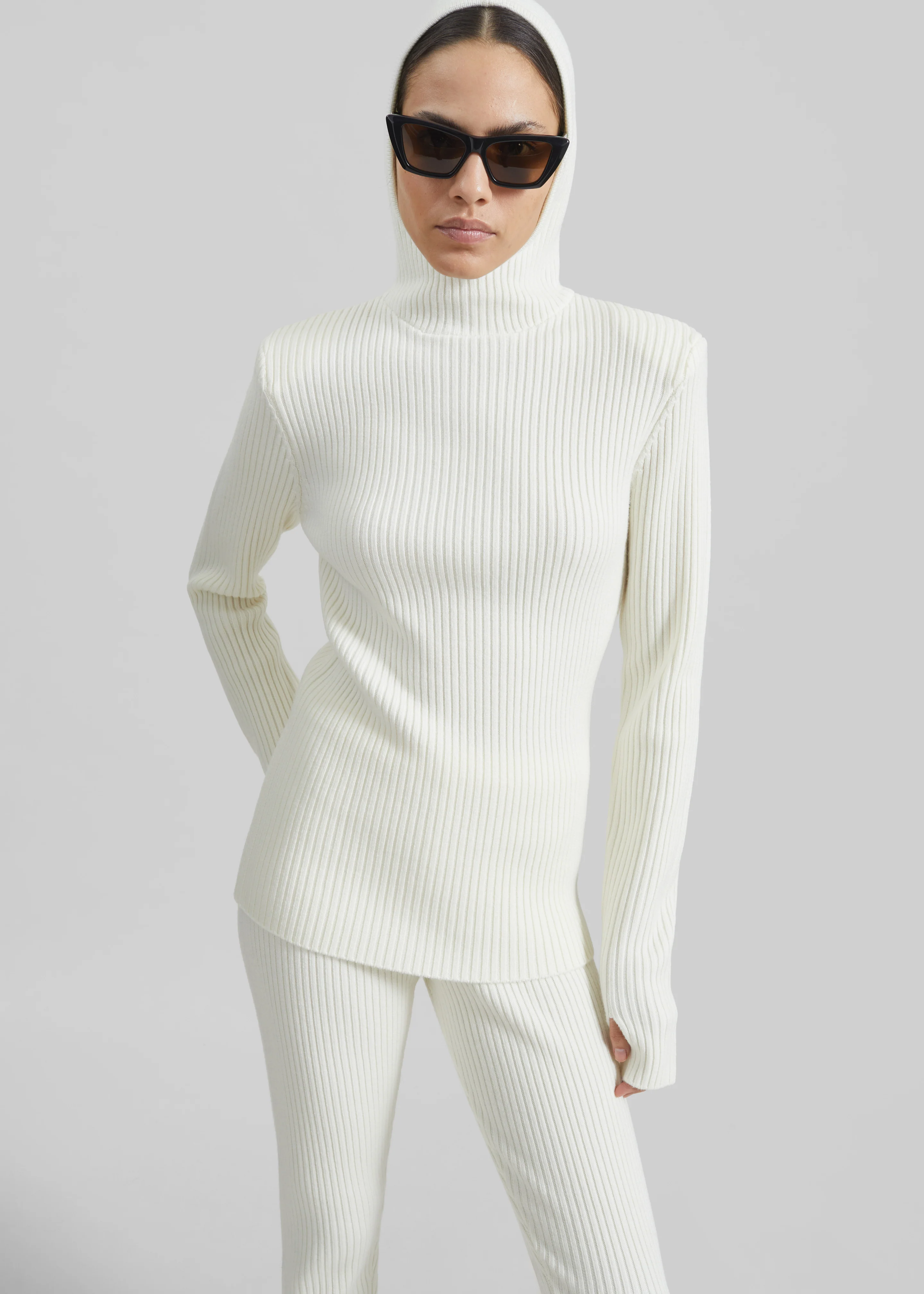 Larice Hooded Knit Top - White - Image 2